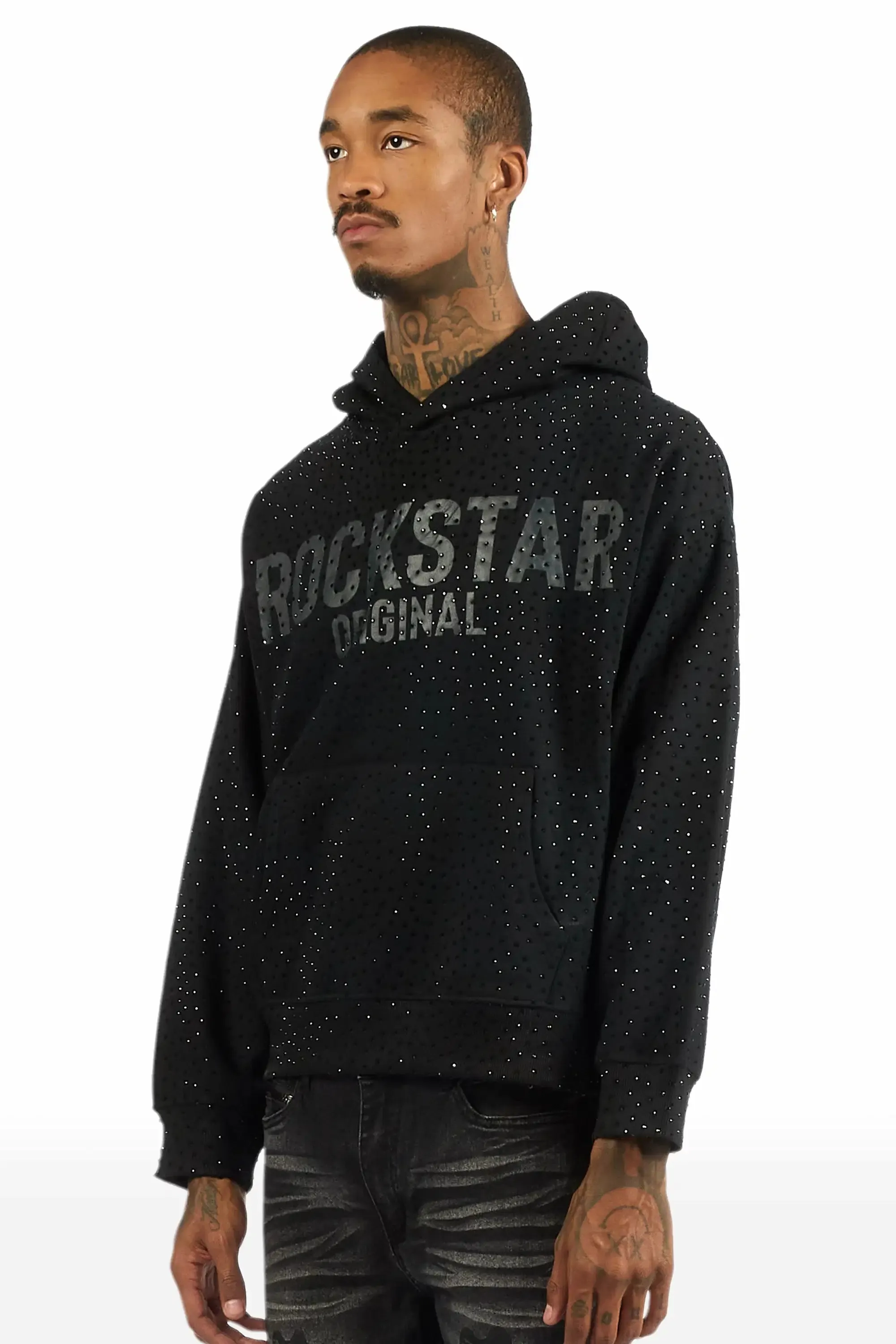Crystiq Black/Black Rhinestone Oversized Hoodie sold by Rockstar Original product image thumbnail 5