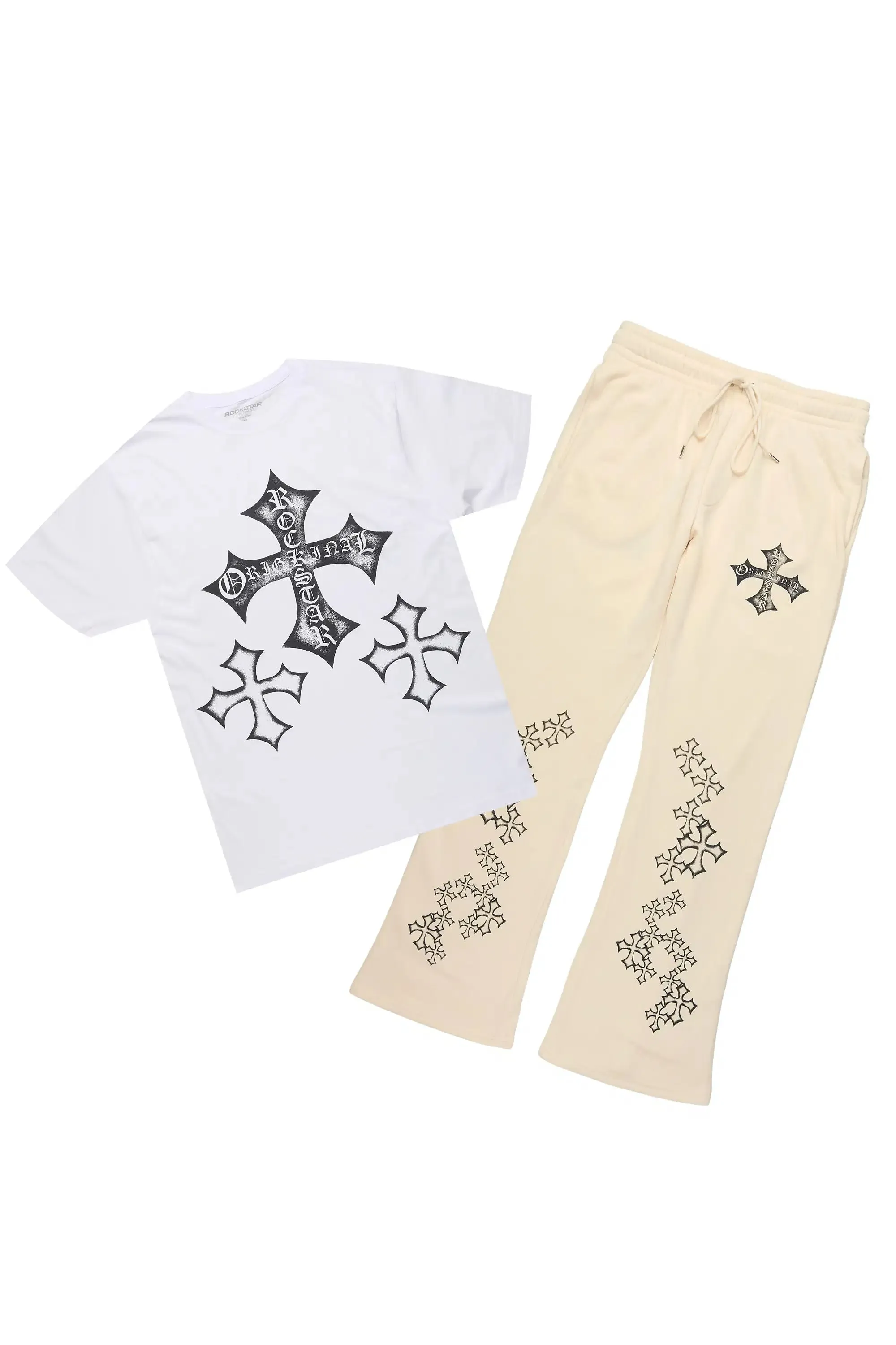 Marzion White/Beige T-Shirt/Relaxed Track Set sold by Rockstar Original