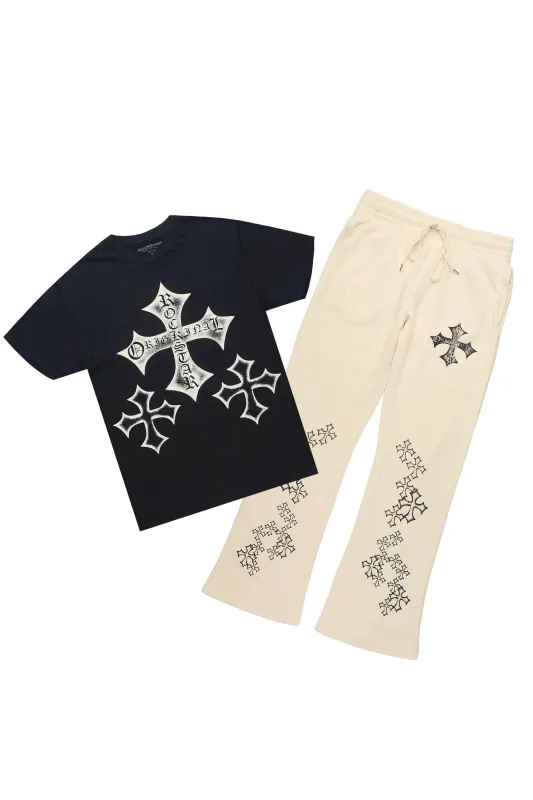 Marzion Black/Beige T-Shirt/Relaxed Track Set made by Rockstar Original