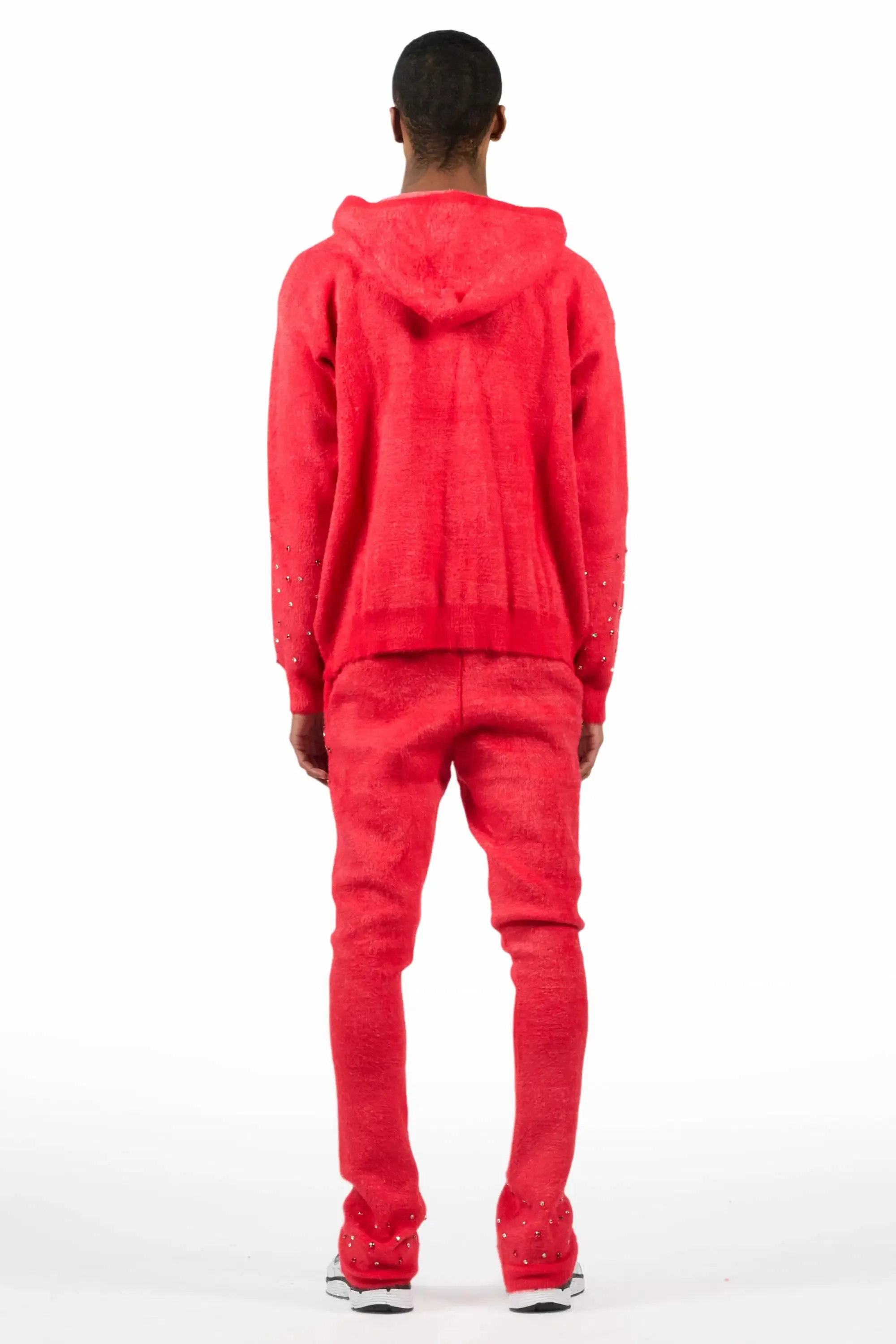 Lapiz Red Rhinestone Mohair Knit Stacked Flare Track Set sold by Rockstar Original product image thumbnail 5