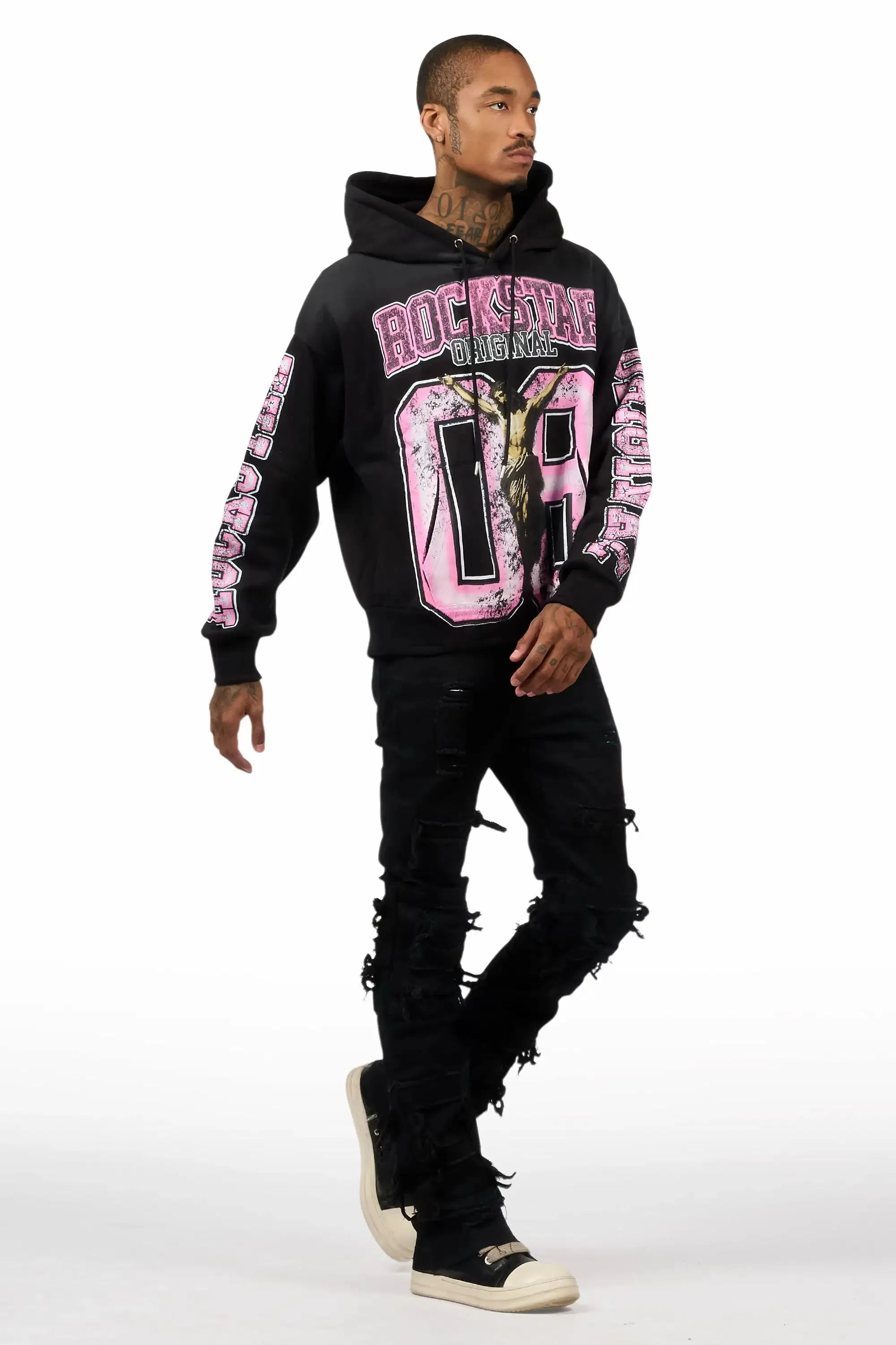 Fields Black Relaxed Hoodie & Vasco Jet Black Stacked Flare Jean Set sold by Rockstar Original product image thumbnail 2