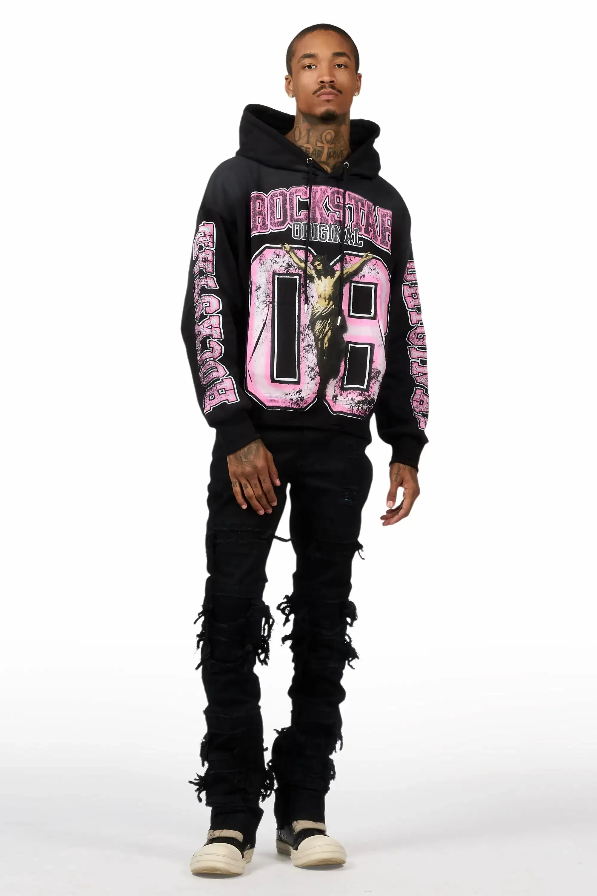 Fields Black Relaxed Hoodie & Vasco Jet Black Stacked Flare Jean Set sold by Rockstar Original product image thumbnail 5