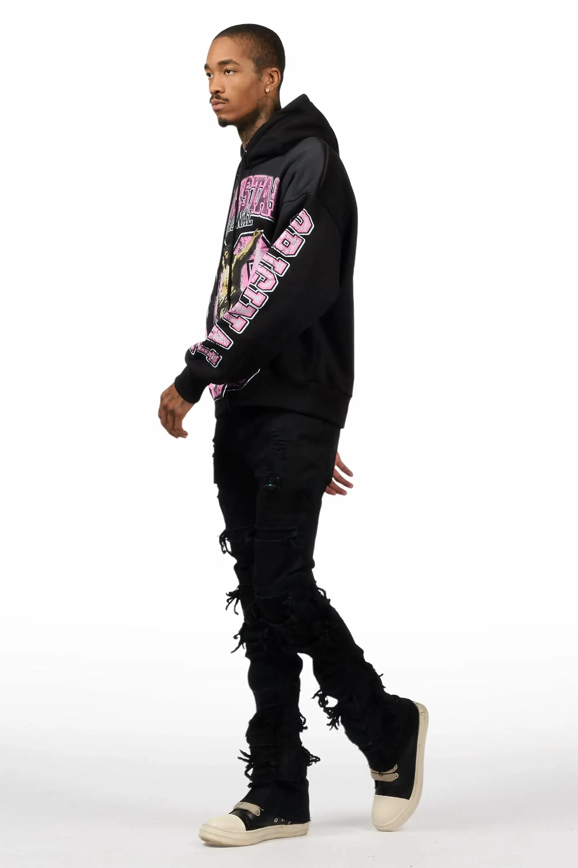 Fields Black Relaxed Hoodie & Vasco Jet Black Stacked Flare Jean Set sold by Rockstar Original product image thumbnail 4