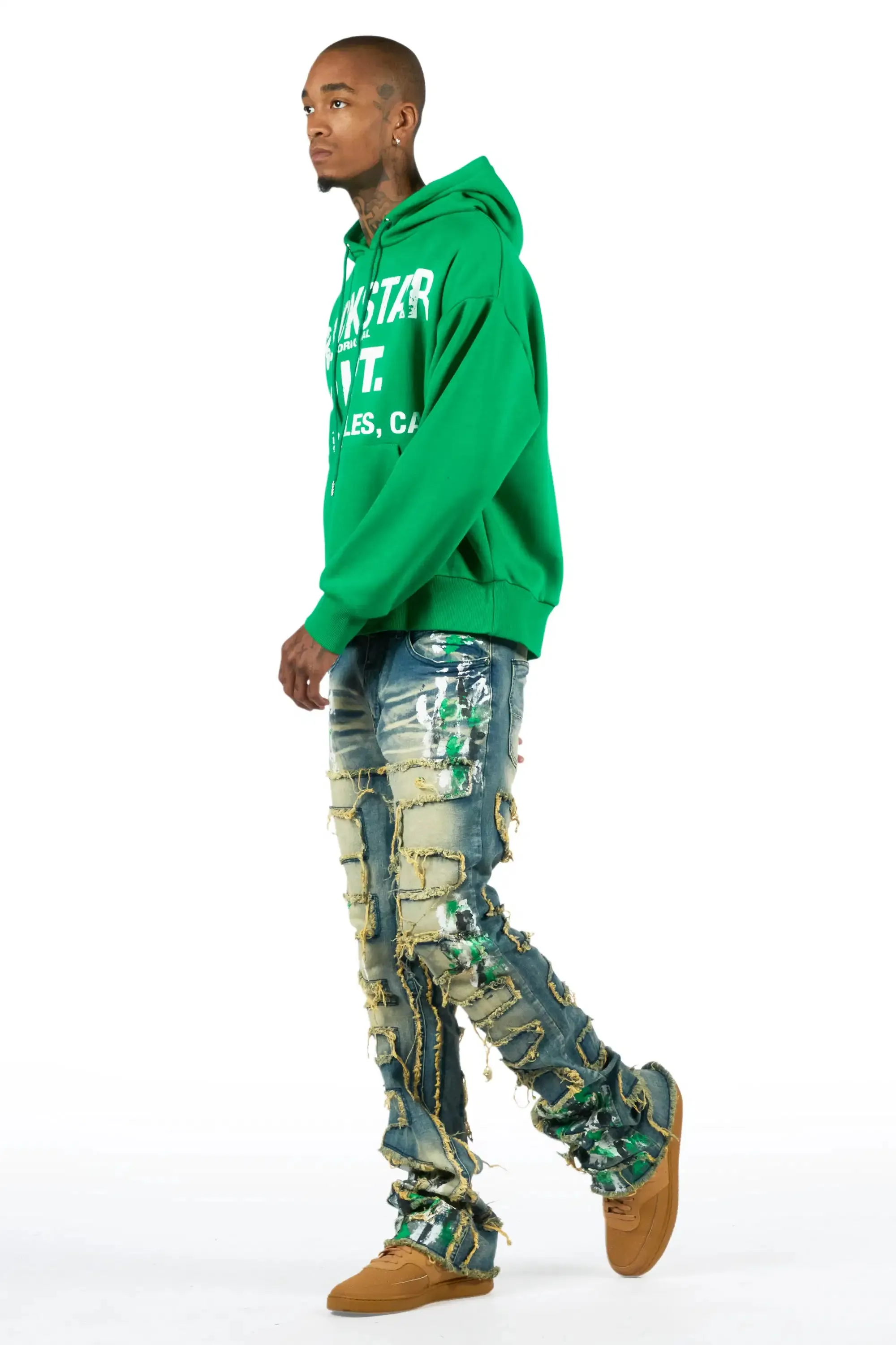 Saxon Green/Blue Hoodie/Stacked Flare Jean Set sold by Rockstar Original product image thumbnail 5