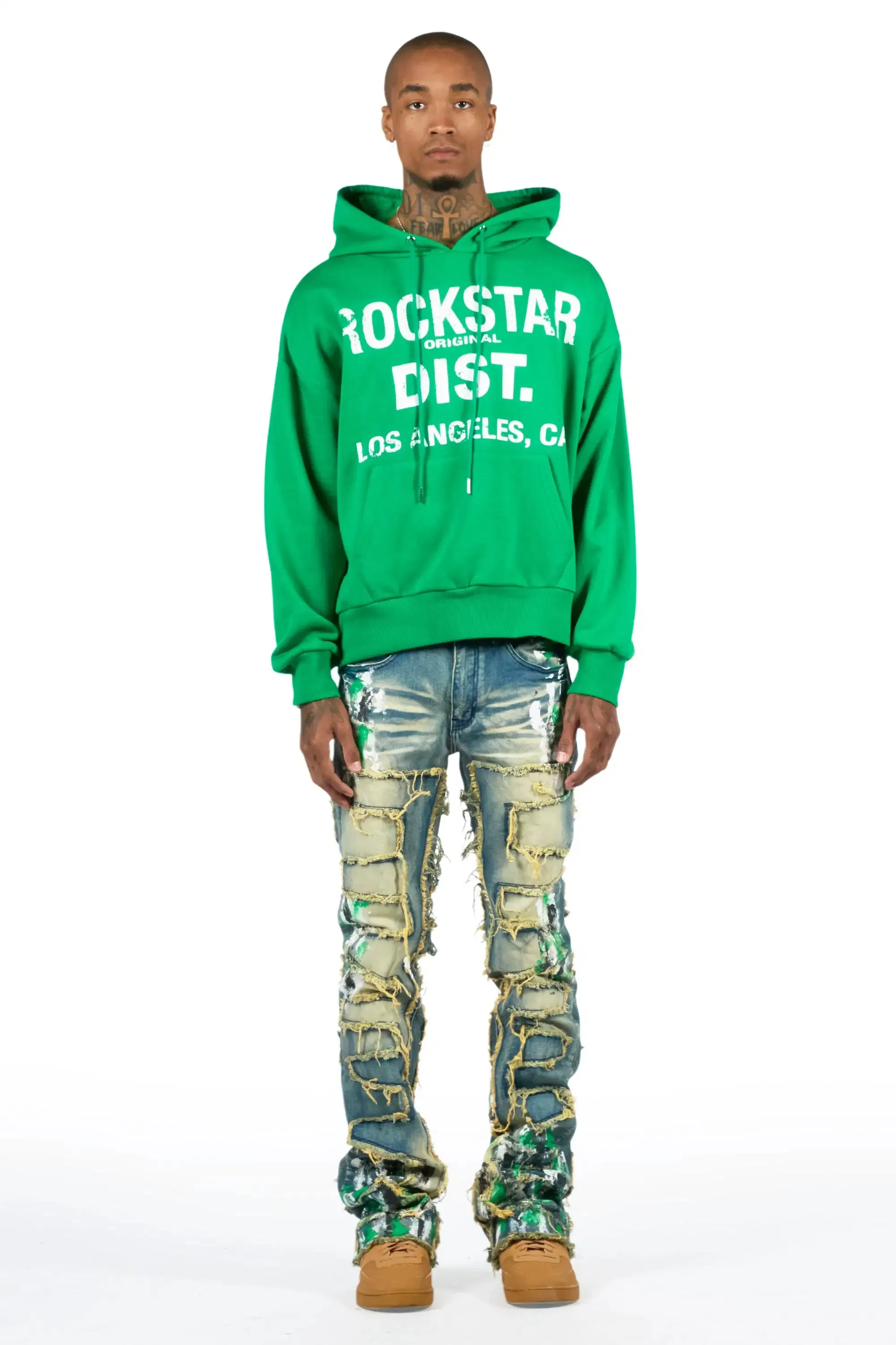 Saxon Green/Blue Hoodie/Stacked Flare Jean Set sold by Rockstar Original product image thumbnail 2
