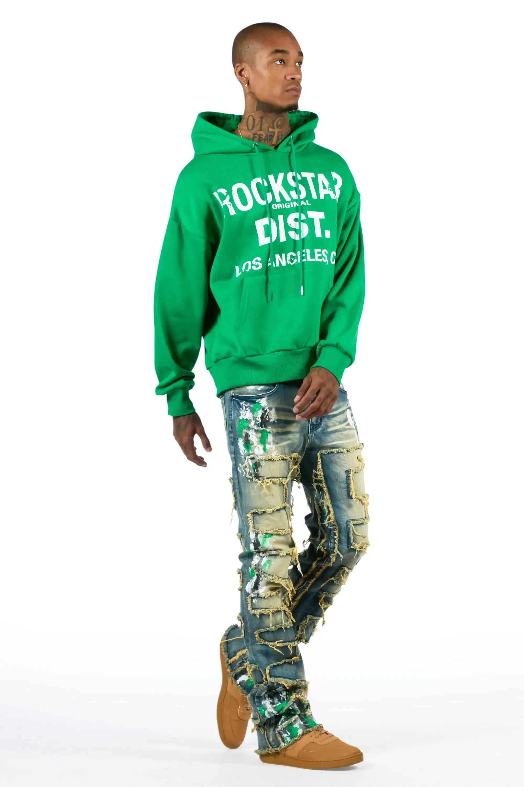 Saxon Green/Blue Hoodie/Stacked Flare Jean Set sold by Rockstar Original product image thumbnail 3