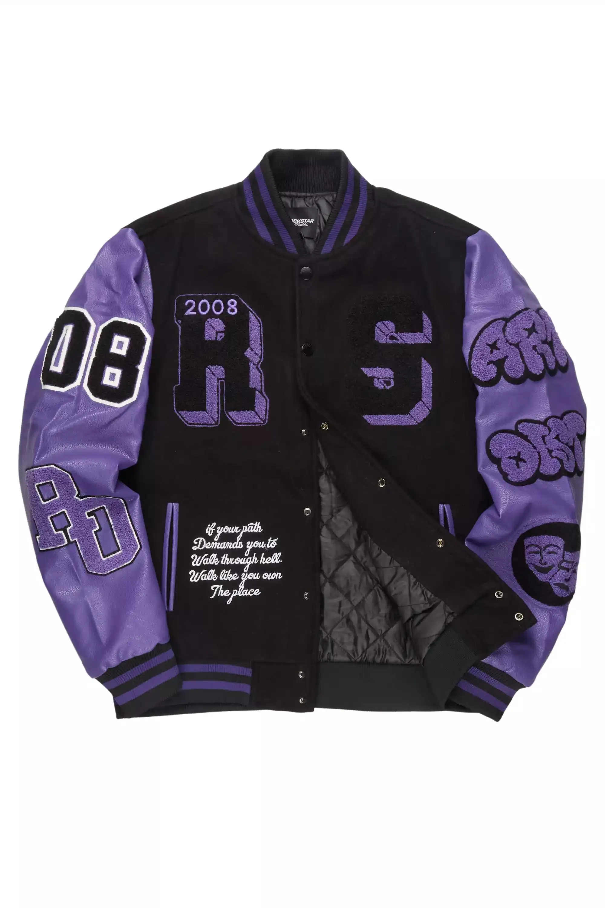 Leslee Black/Purple Oversized Varsity Jacket sold by Rockstar Original product image thumbnail 4
