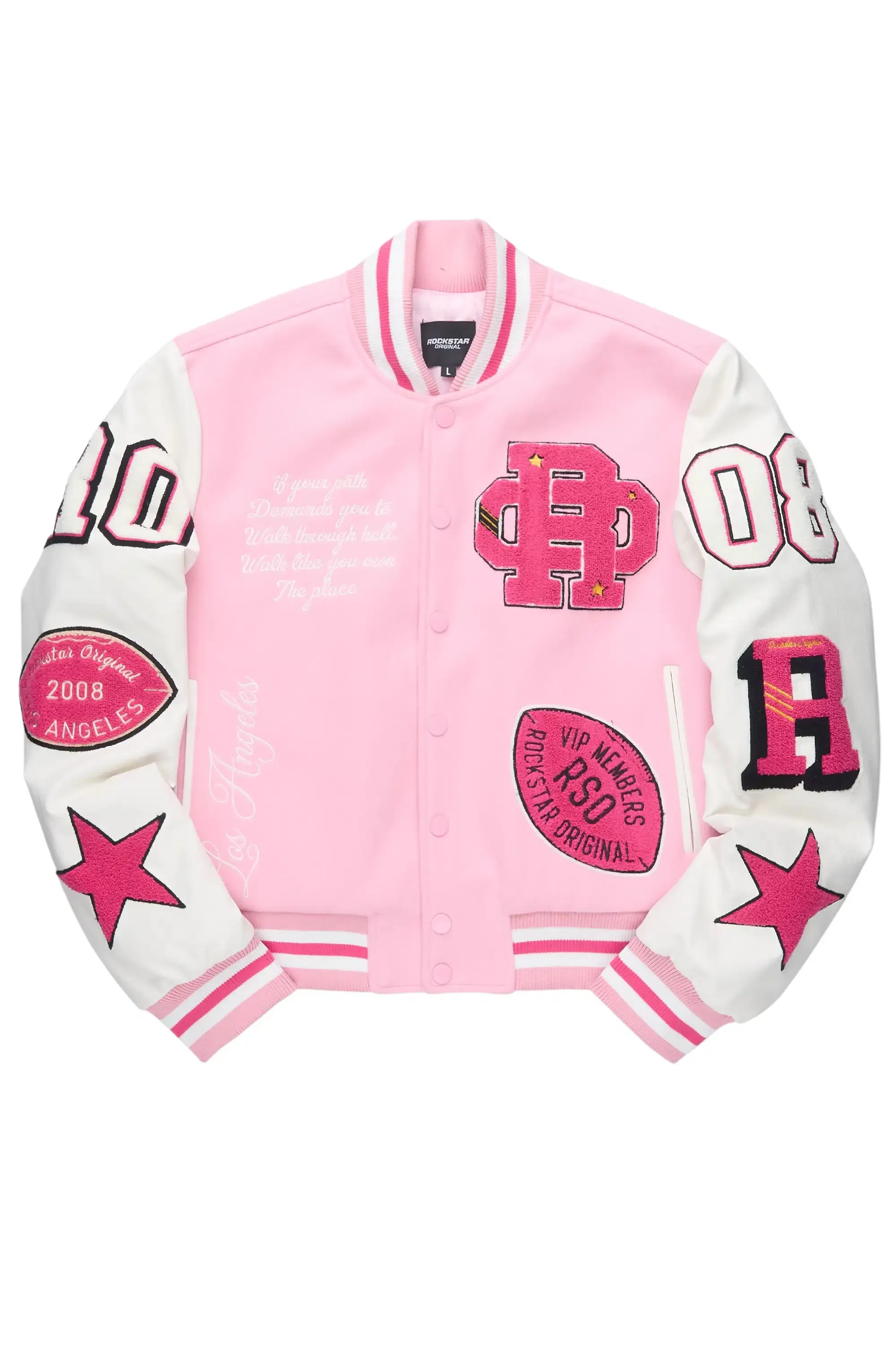 Adrienne Pink Oversized Varsity Jacket sold by Rockstar Original