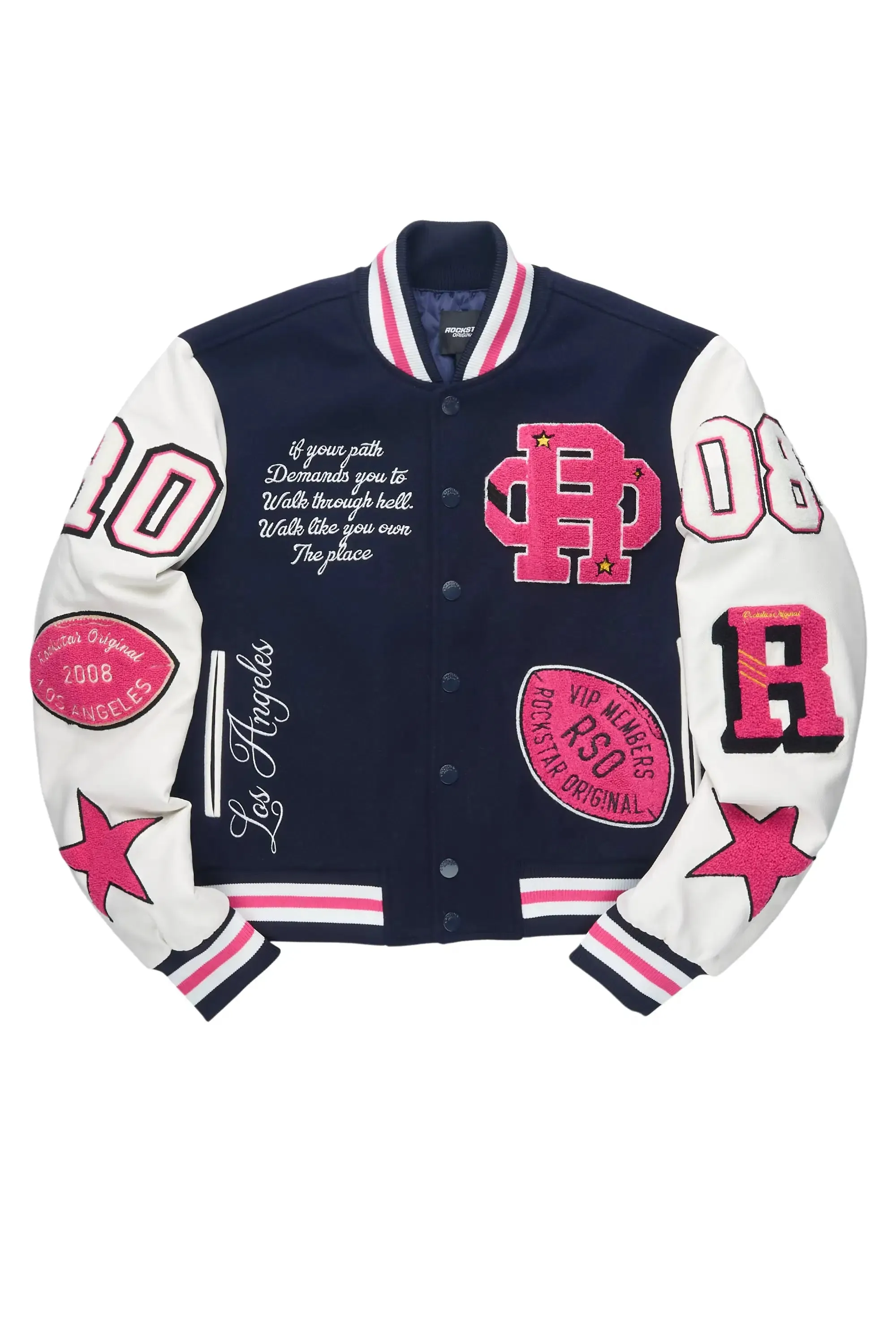 Adrienne Navy/Pink Oversized Varsity Jacket sold by Rockstar Original