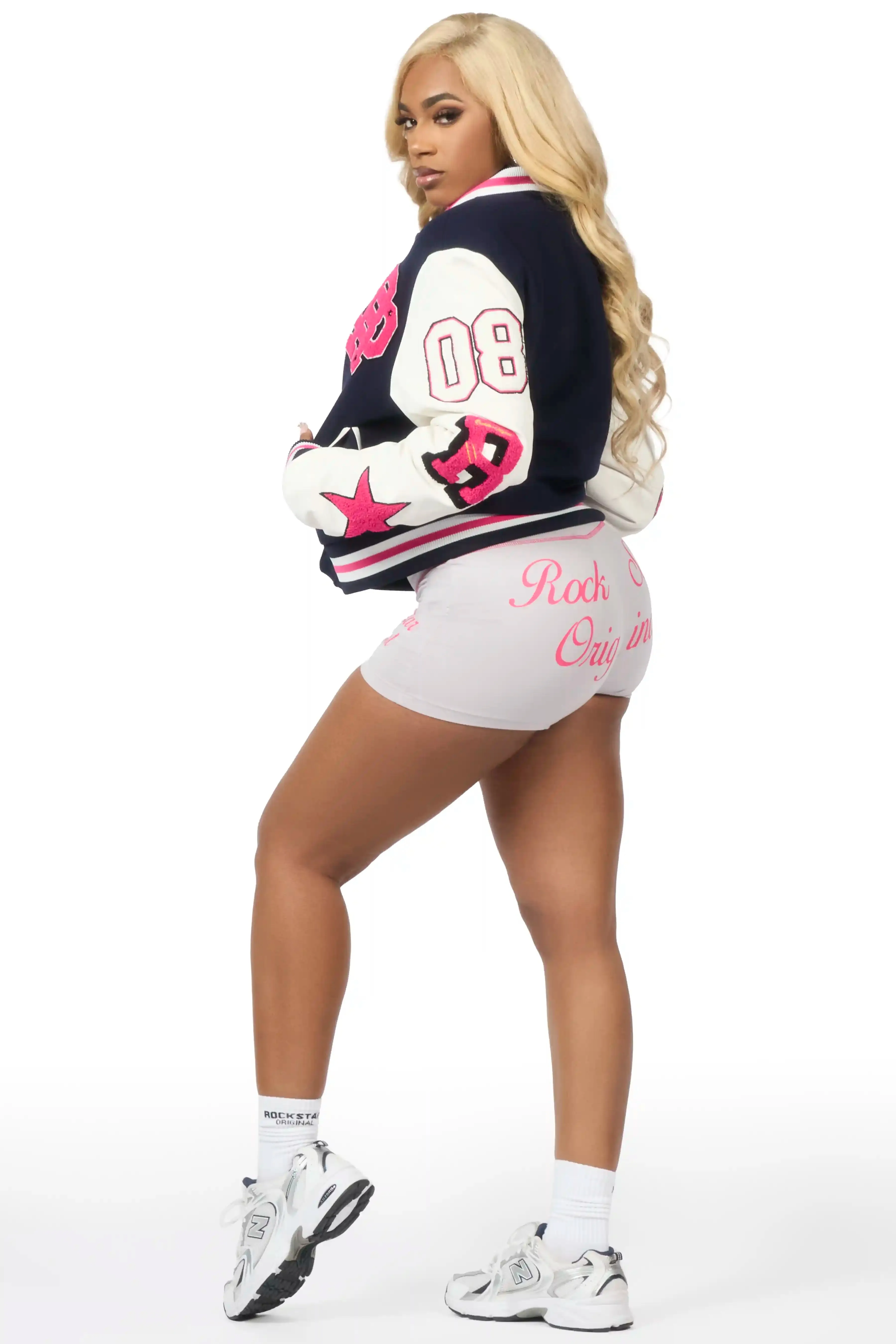 Adrienne Navy/Pink Oversized Varsity Jacket sold by Rockstar Original product image thumbnail 5