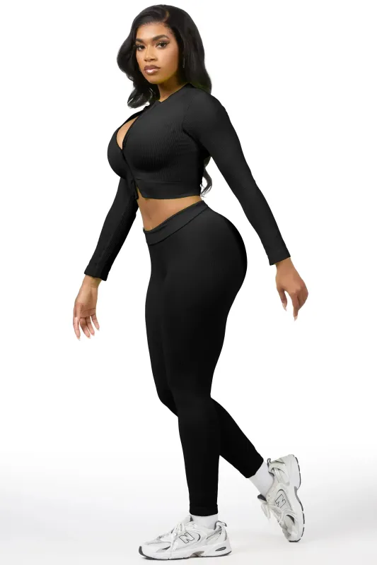 Sacorya Black Zip Up Active Legging Set sold by Rockstar Original