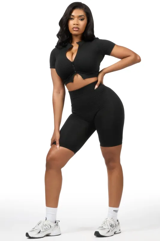 Gisselle Black Zip Up Active Bike Short Set made by Rockstar Original