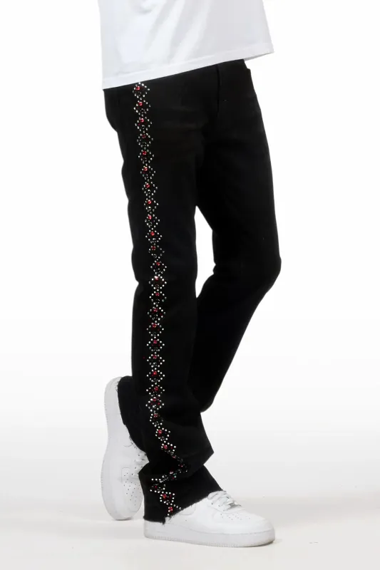 Ozi Rhinestone Dark Grey Stacked Flare Jean sold by Rockstar Original