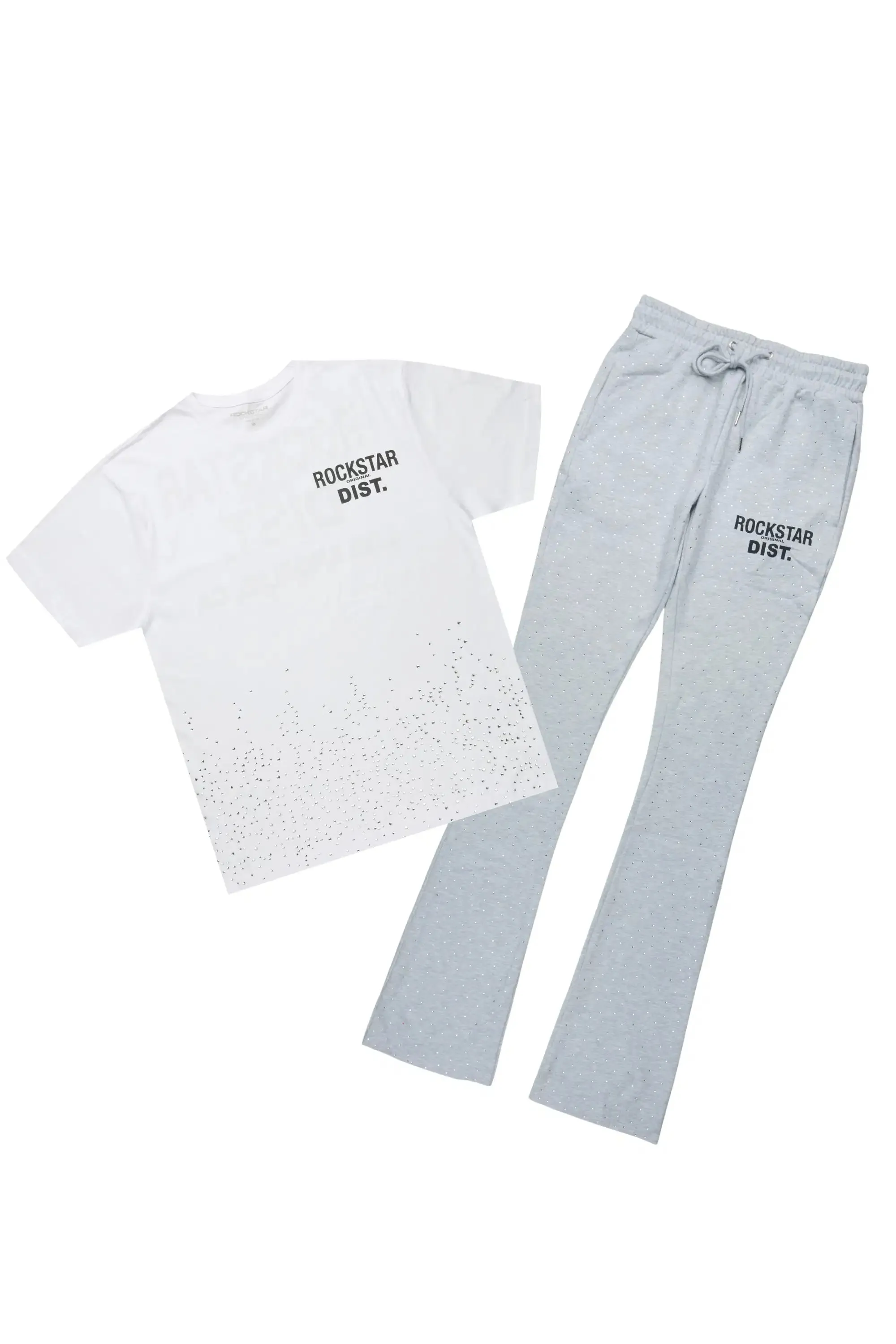 Alpine White/Heather Grey Rhinestone T-Shirt/Stacked Track Set sold by Rockstar Original