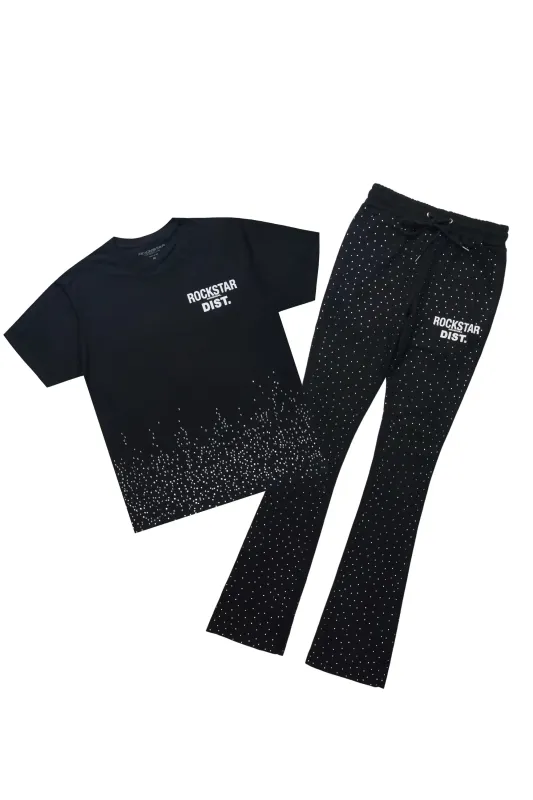 Alpine Black/Black Rhinestone T-Shirt/Stacked Track Set made by Rockstar Original