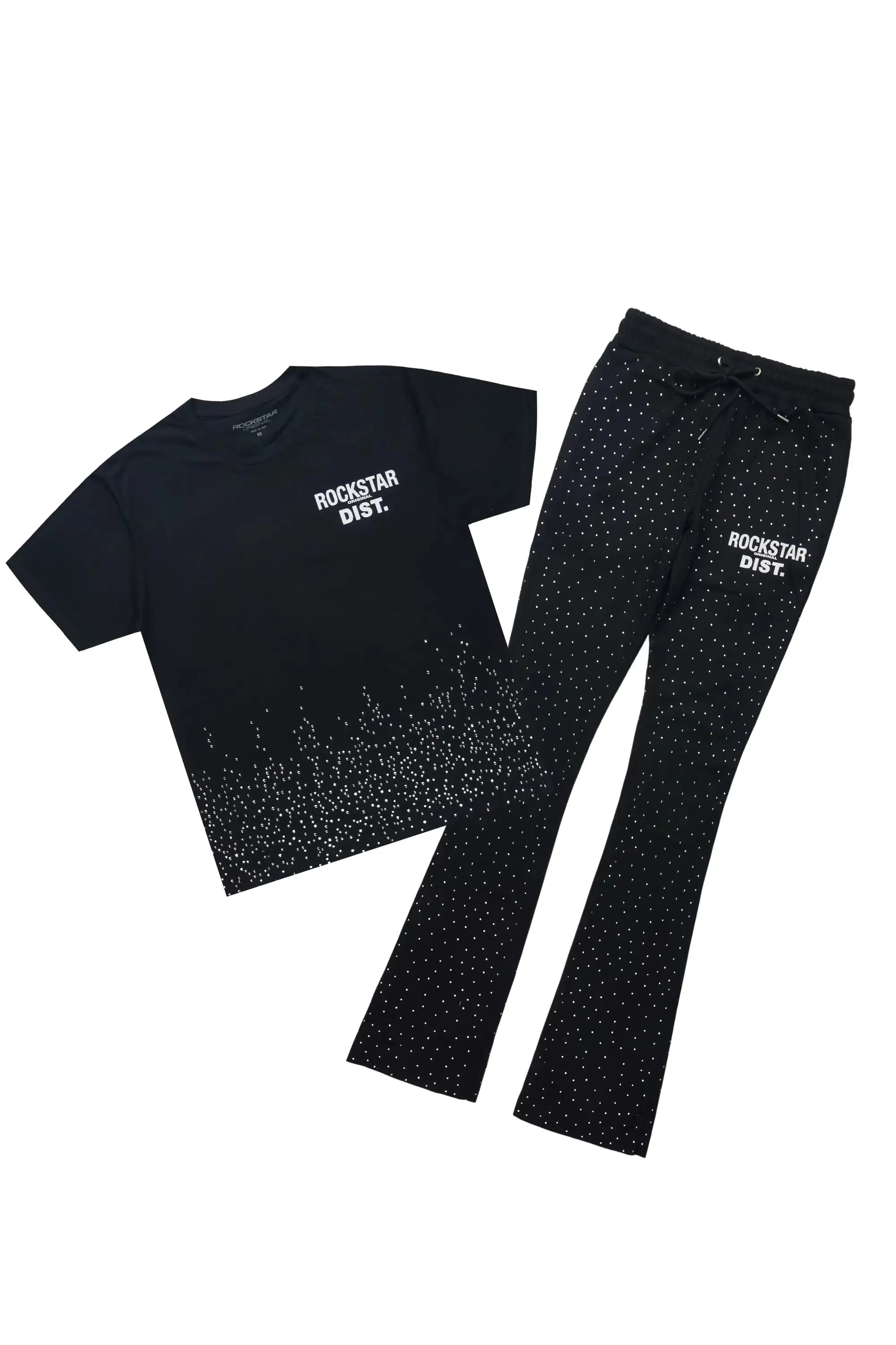 Alpine Black/Black Rhinestone T-Shirt/Stacked Track Set sold by Rockstar Original