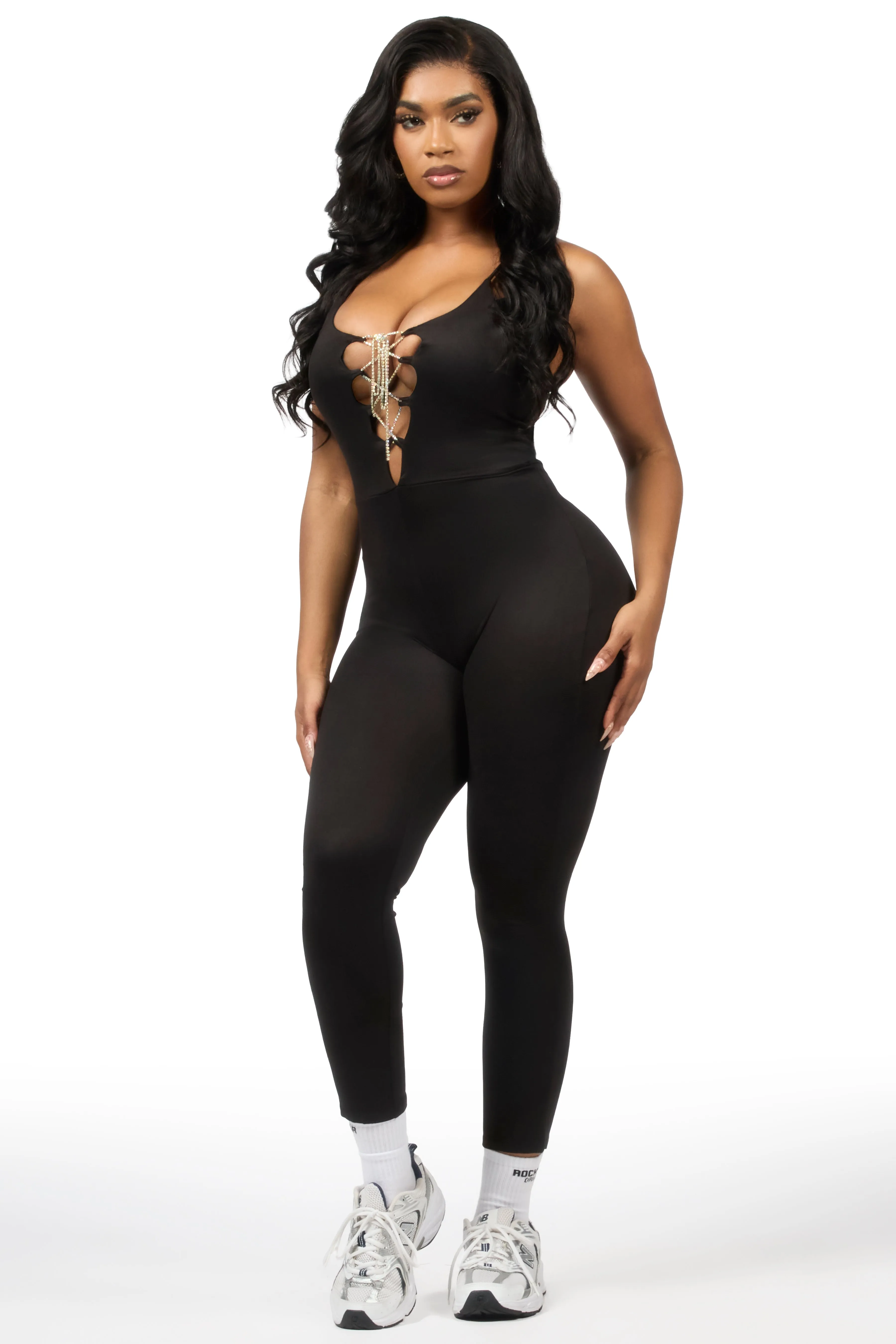 Jahiema Black Rhinestone Jumpsuit sold by Rockstar Original product image thumbnail 3