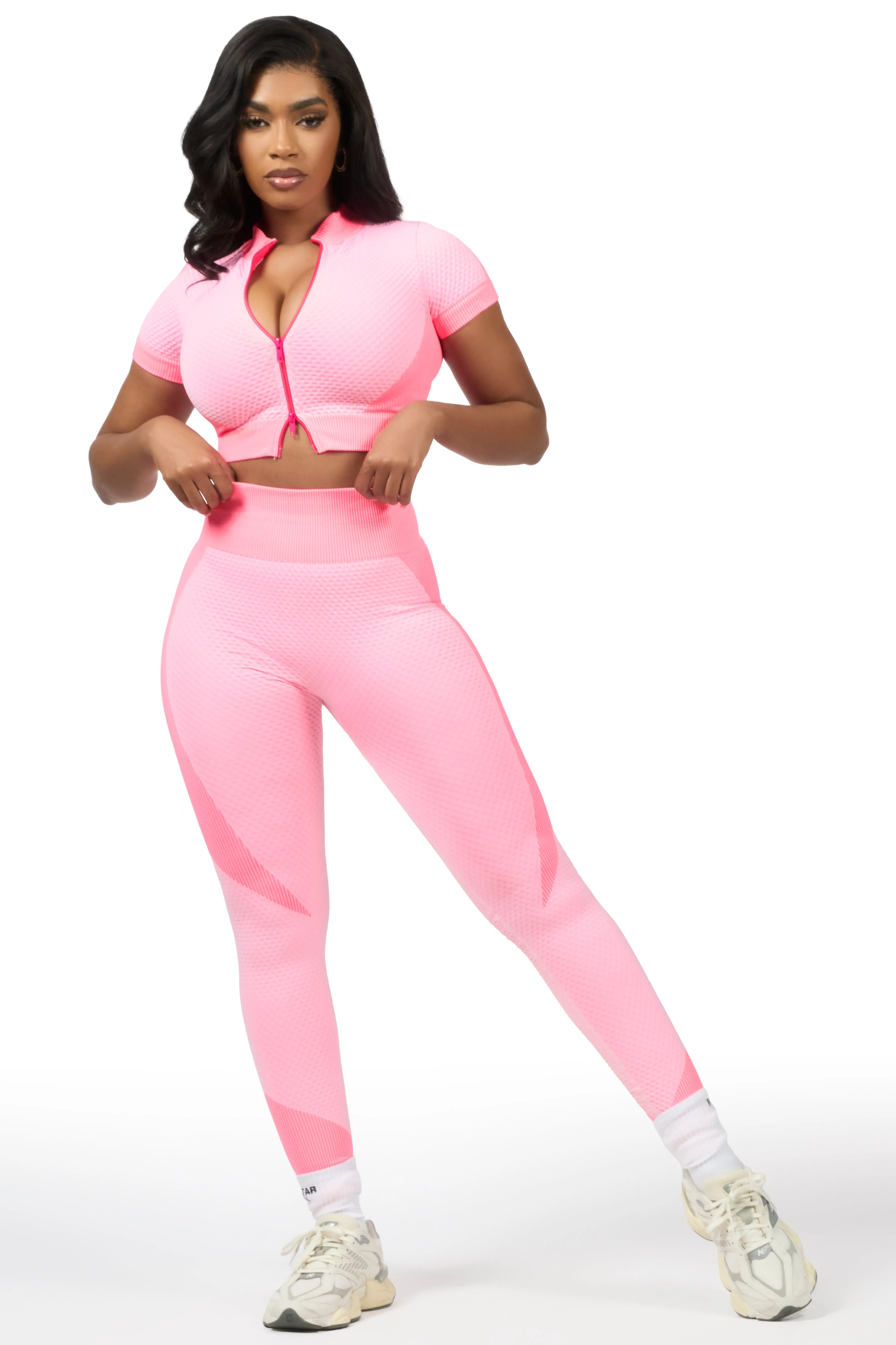 Deizhanna Pink Zip Up Active Legging Set sold by Rockstar Original product image thumbnail 3