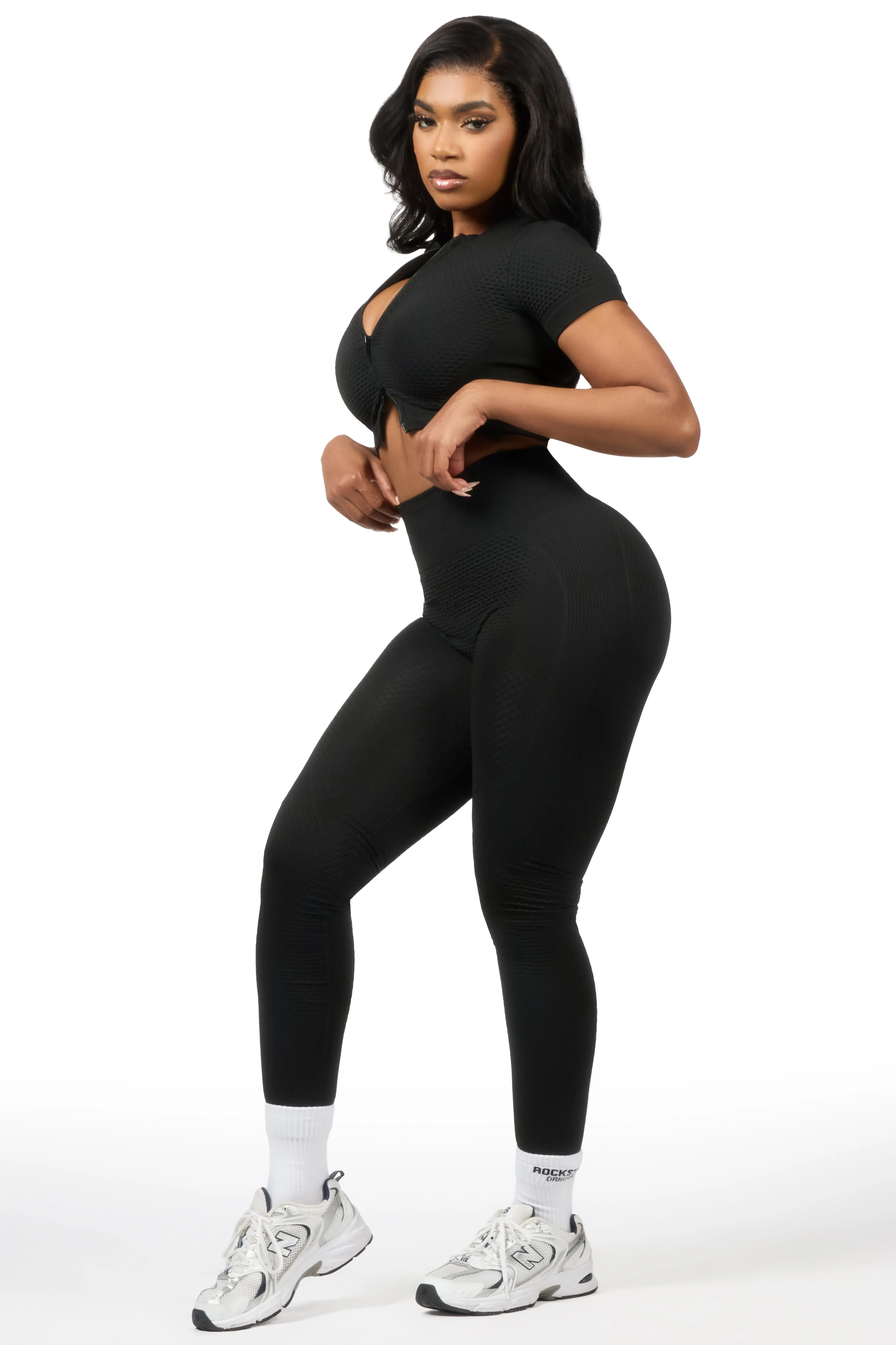 Deizhanna Black Zip Up Active Legging Set sold by Rockstar Original product image thumbnail 3