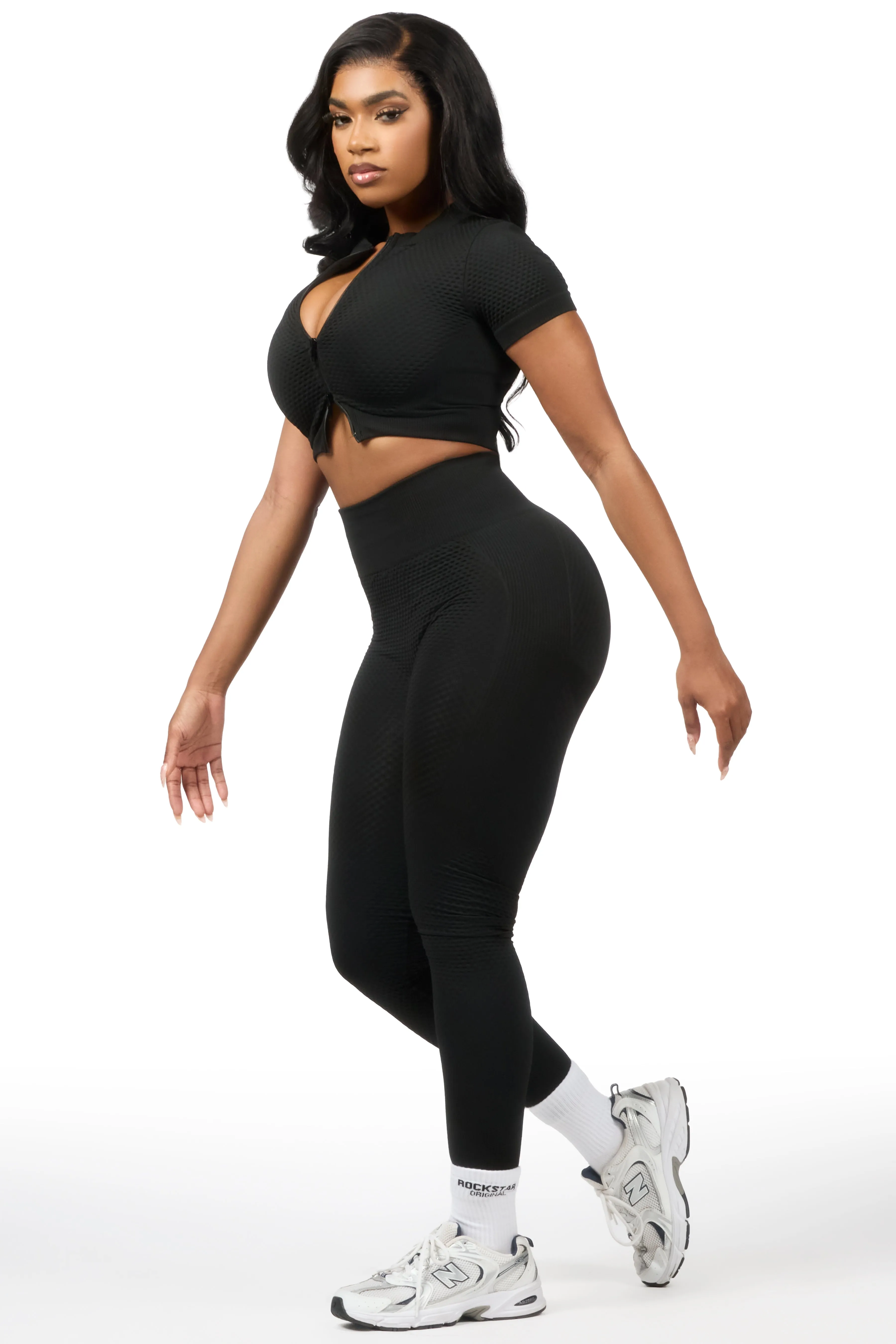 Deizhanna Black Zip Up Active Legging Set sold by Rockstar Original product image thumbnail 4