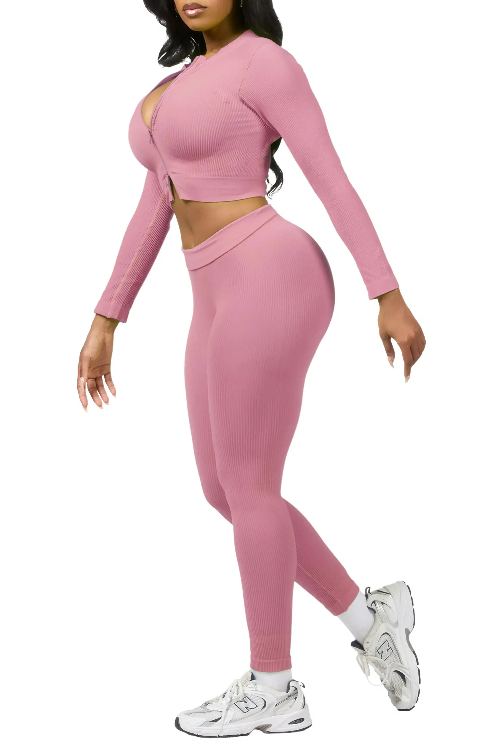 Sacorya Pink Zip Up Active Legging Set sold by Rockstar Original product image thumbnail 2