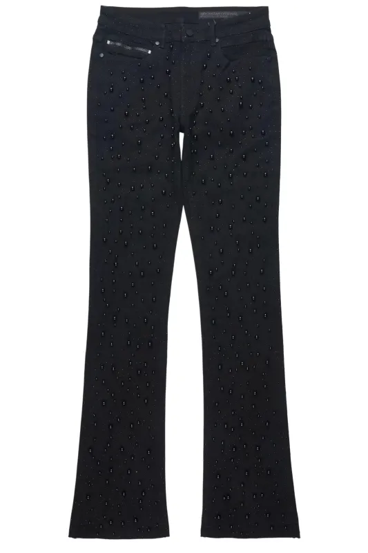 Perle Jet Black Pearl Stacked Flare Jean made by Rockstar Original