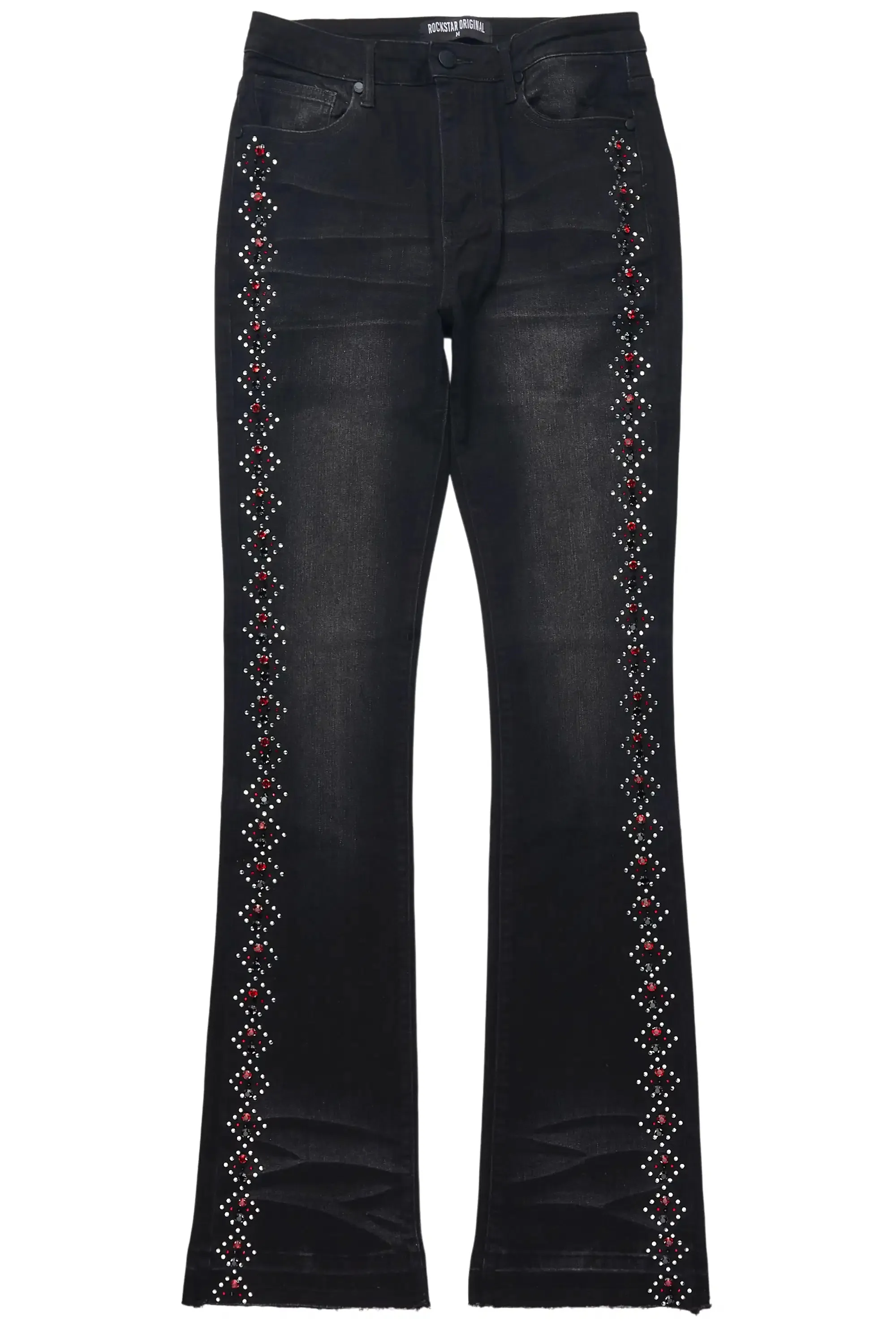 Gria Black Wash Rhinestone Stacked Flare Jean sold by Rockstar Original