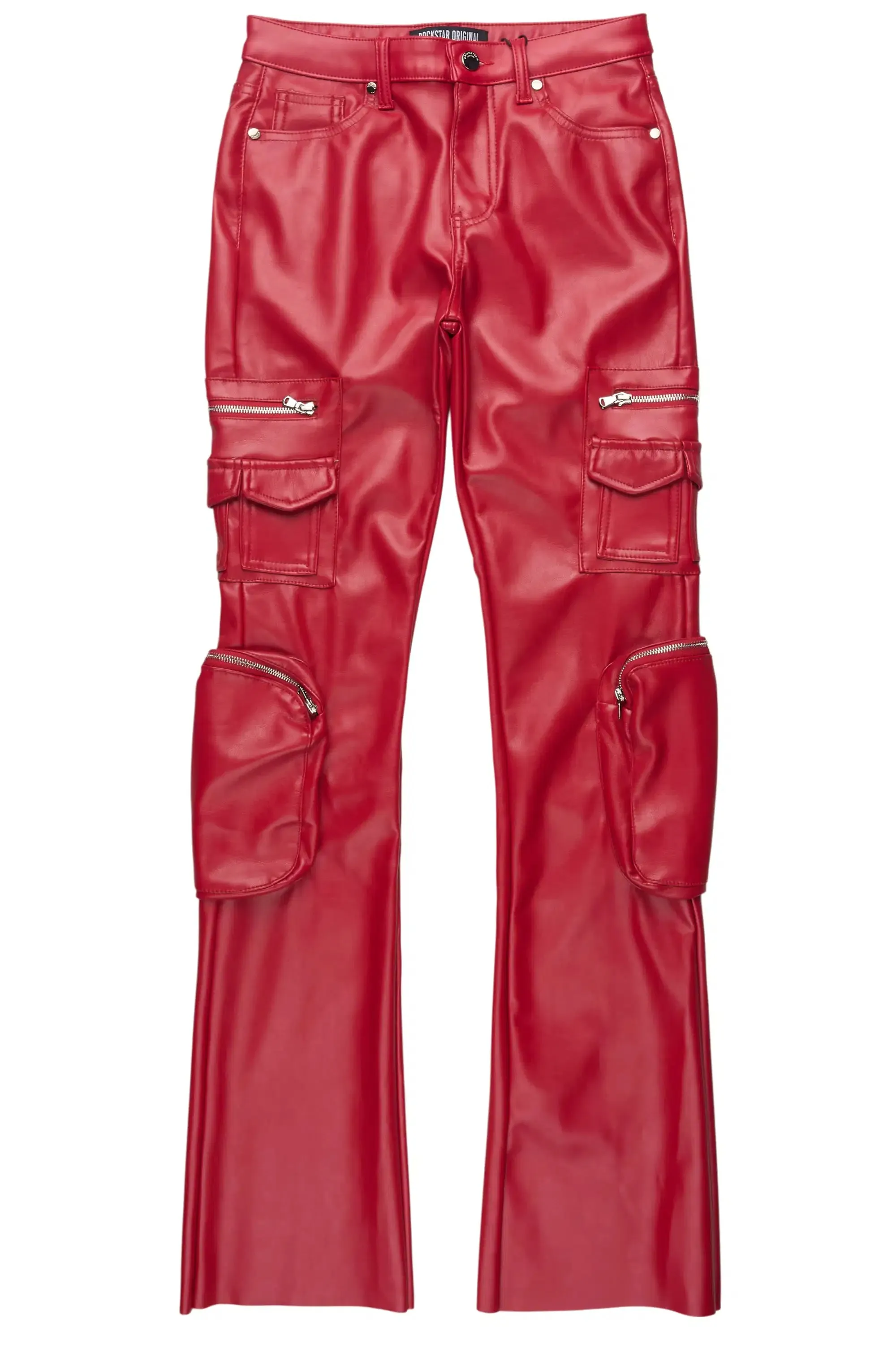 Luxola Red PU Cargo Stacked Flare Pant sold by Rockstar Original product image thumbnail 3