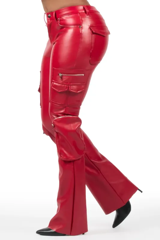 Luxola Red PU Cargo Stacked Flare Pant sold by Rockstar Original