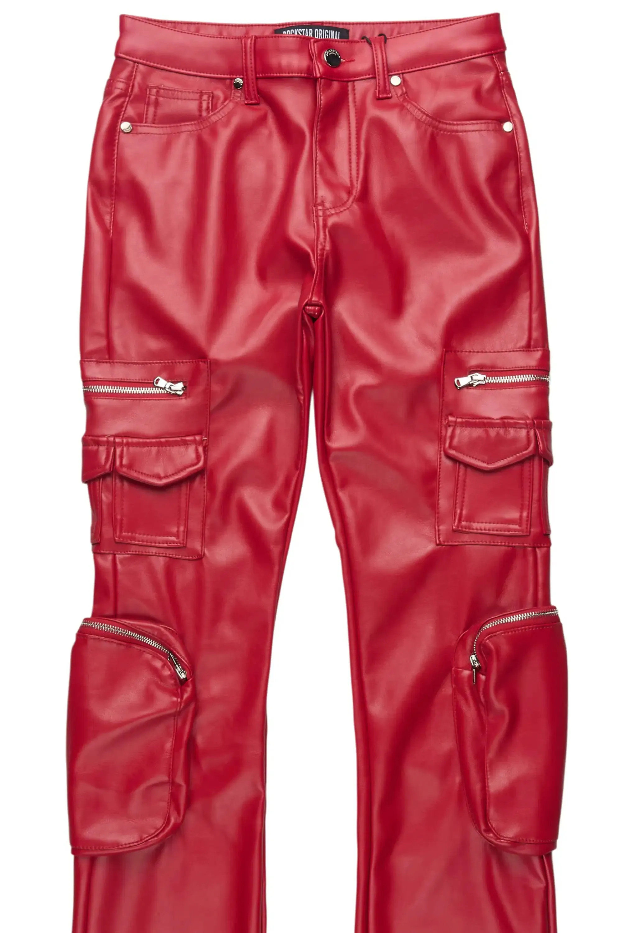 Luxola Red PU Cargo Stacked Flare Pant sold by Rockstar Original product image thumbnail 5
