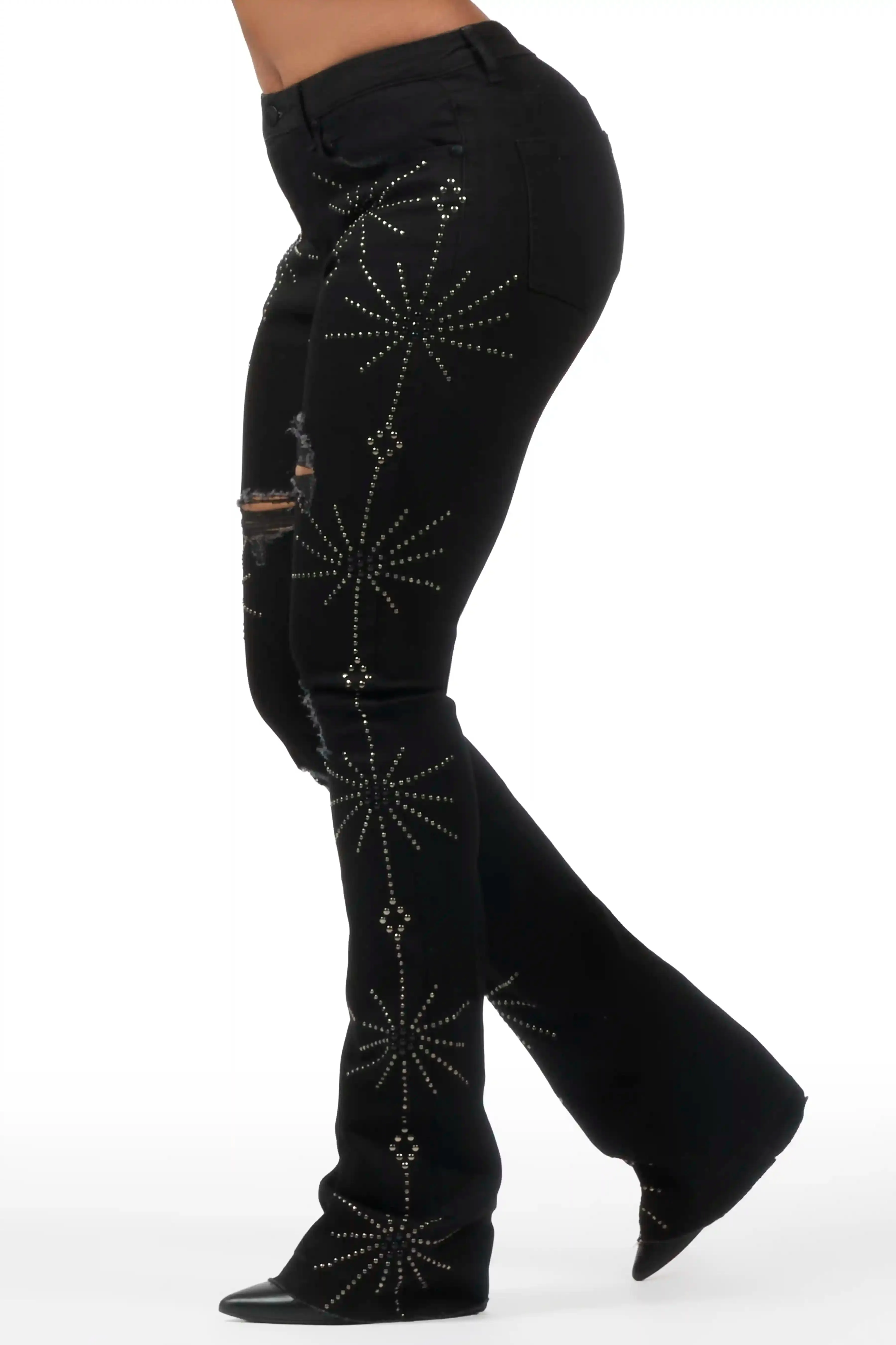 Ikia Black Studded Stacked Flare Jean sold by Rockstar Original product image thumbnail 5