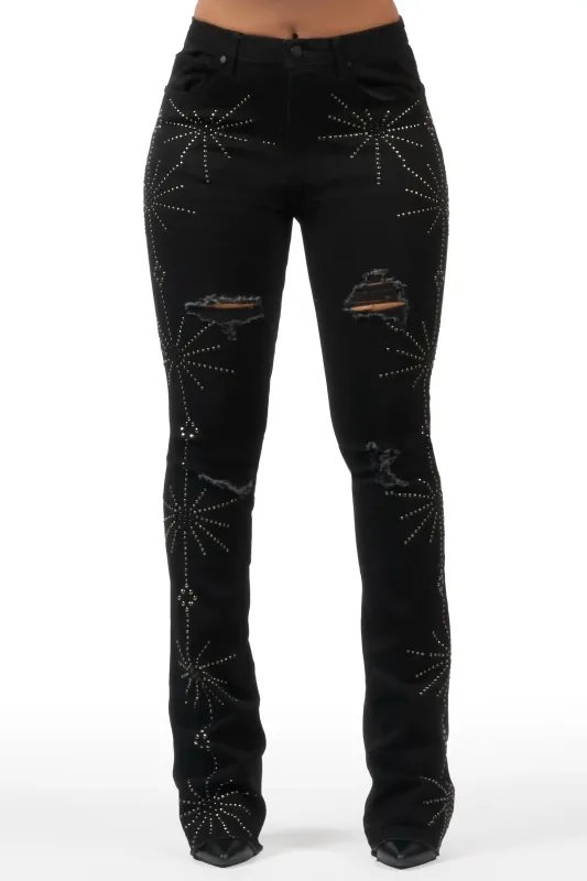 Ikia Black Studded Stacked Flare Jean sold by Rockstar Original