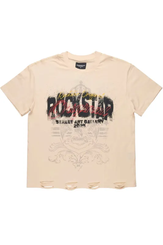 Irix Beige Oversized Graphic T-Shirt made by Rockstar Original