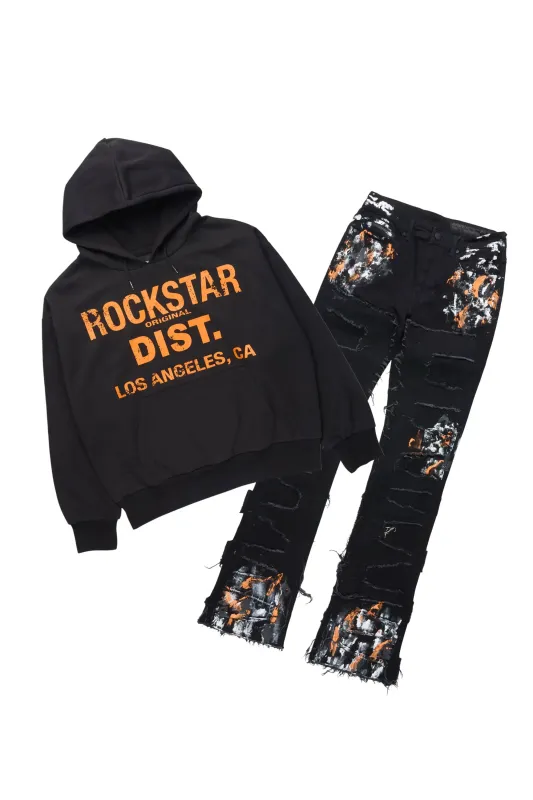 Saxon Black/Orange Hoodie/Stacked Flare Jean Set sold by Rockstar Original