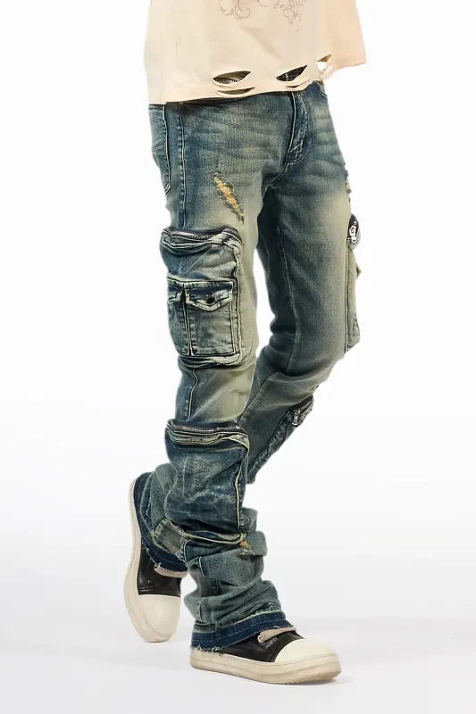 Allen Tint Blue Super Stacked Flare Jean made by Rockstar Original