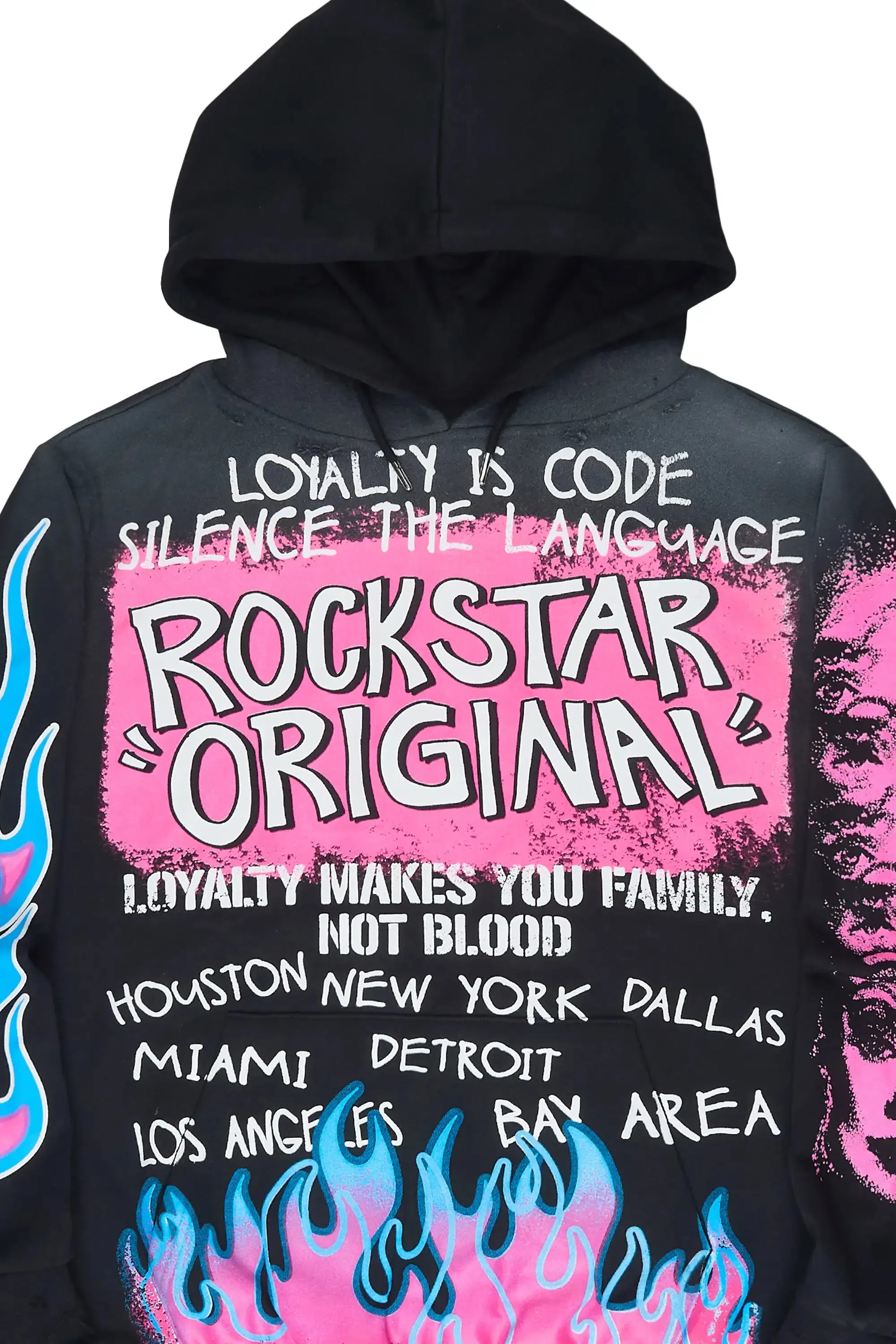 Beno Black/Pink Distressed Graphic Hoodie sold by Rockstar Original product image thumbnail 2