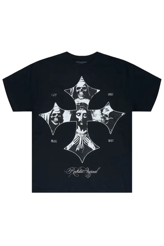 Lorzen Black Oversized Graphic T-Shirt made by Rockstar Original