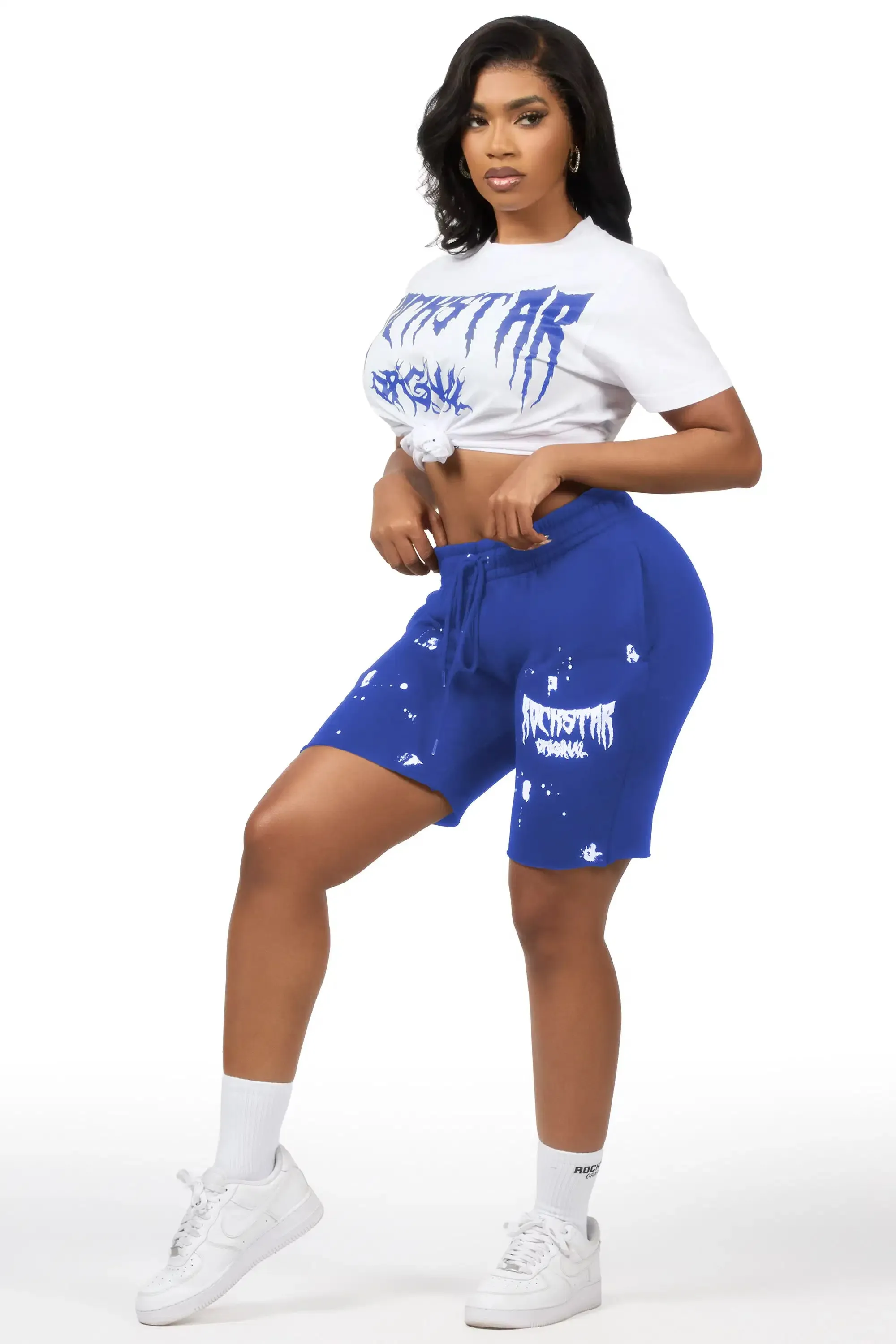 Dayasia White/Royal Blue T-Shirt Short Set sold by Rockstar Original
