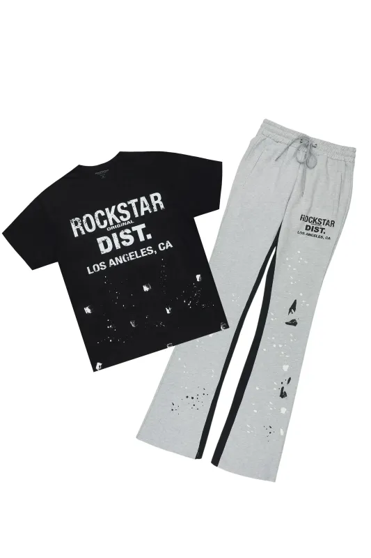 Scottie Black/Heather Grey T-Shirt/Stacked Flare Track Pant Set sold by Rockstar Original