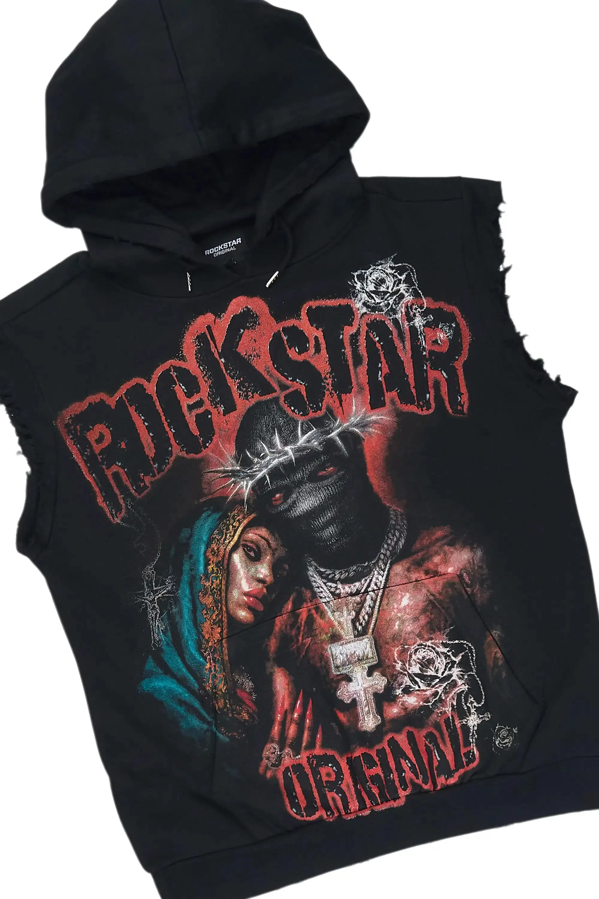 Vontae Black/Red Cut Sleeve Hoodie/Stacked Flare Track Set sold by Rockstar Original product image thumbnail 2