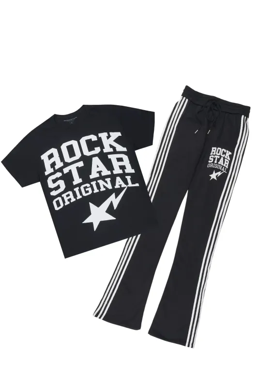 Gerrit 2.0 Black/White T-Shirt/Stacked Baggy Pant Track Set made by Rockstar Original