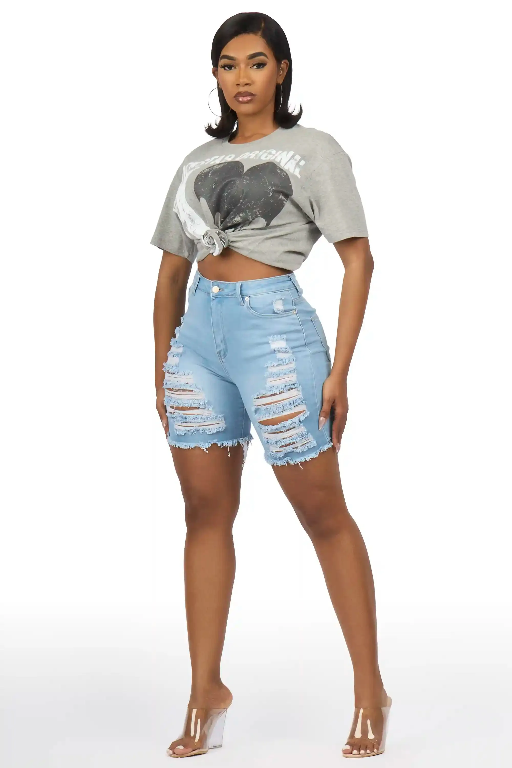 Stiffany Light Wash Distressed Denim Short sold by Rockstar Original