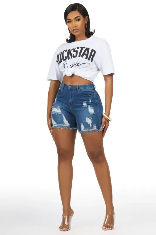 Taija Med. Wash Distressed Denim Short made by Rockstar Original