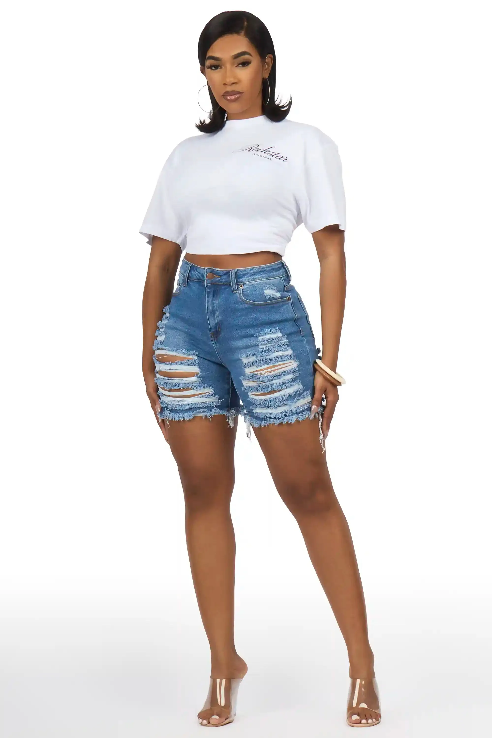 Roishonda Med. Wash Distressed Denim Short sold by Rockstar Original