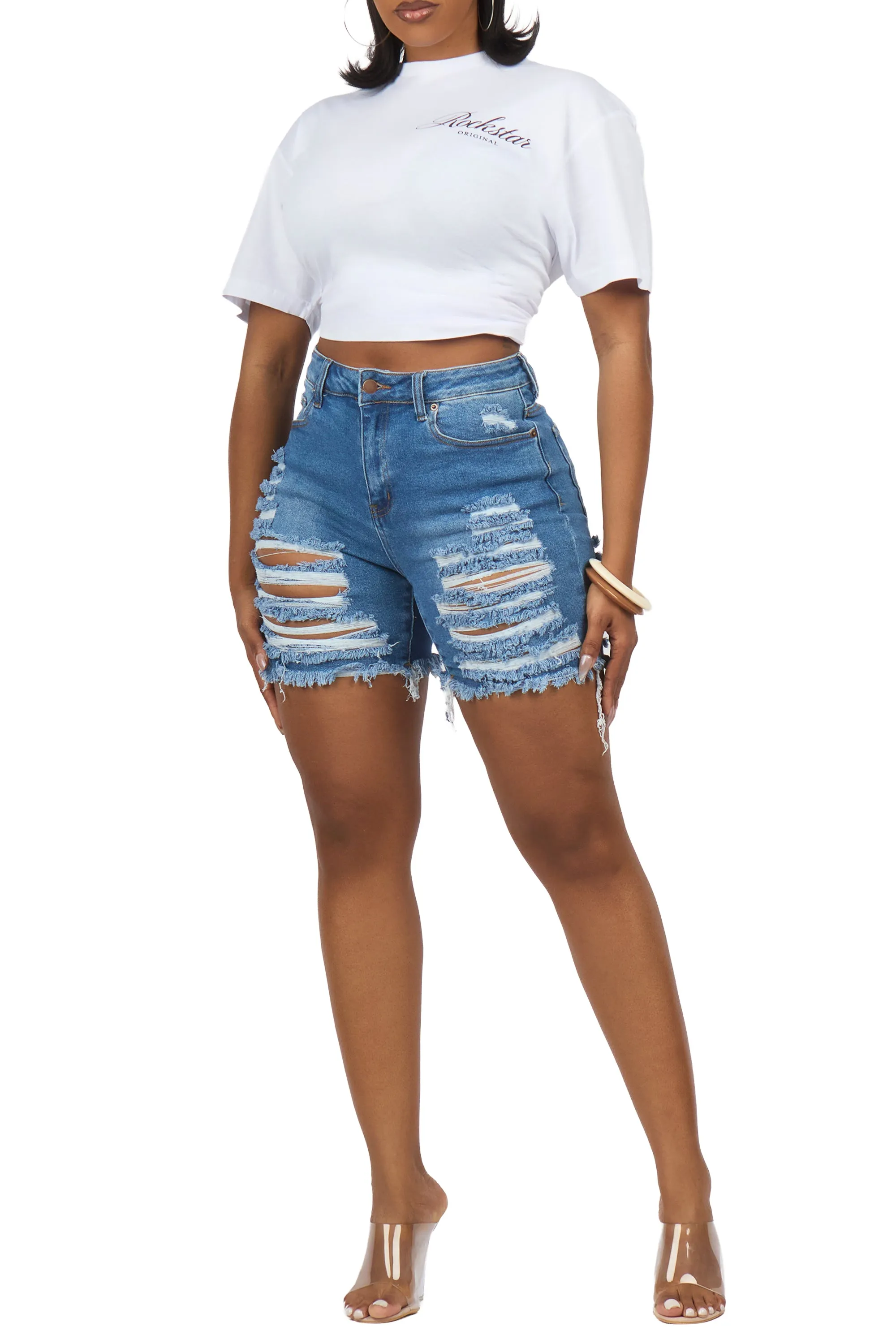 Roishonda Med. Wash Distressed Denim Short sold by Rockstar Original product image thumbnail 5