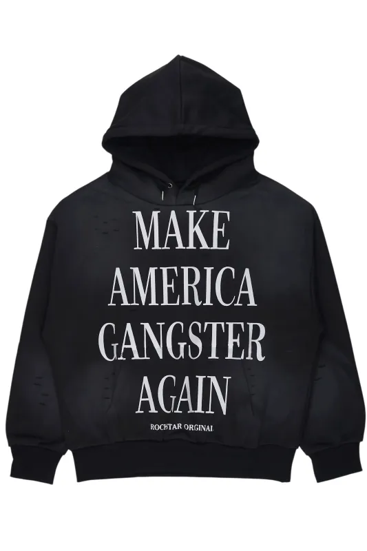 Drako Black Graphic Distressed Relaxed Hoodie made by Rockstar Original