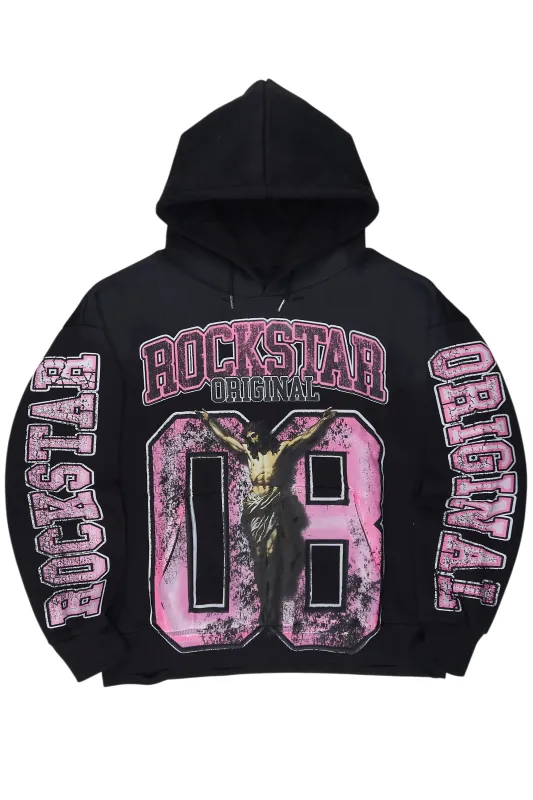 Fields Black Distressed Graphic Relaxed Hoodie made by Rockstar Original