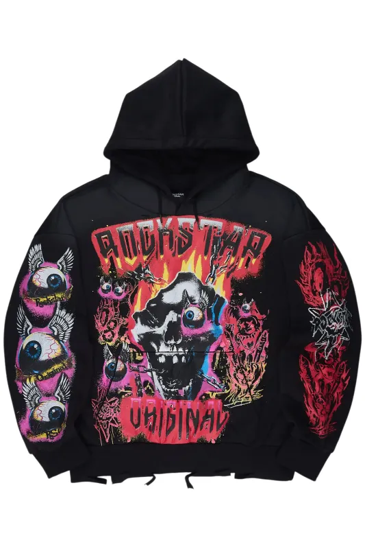 Styxx Black Distressed Graphic Relaxed Hoodie made by Rockstar Original