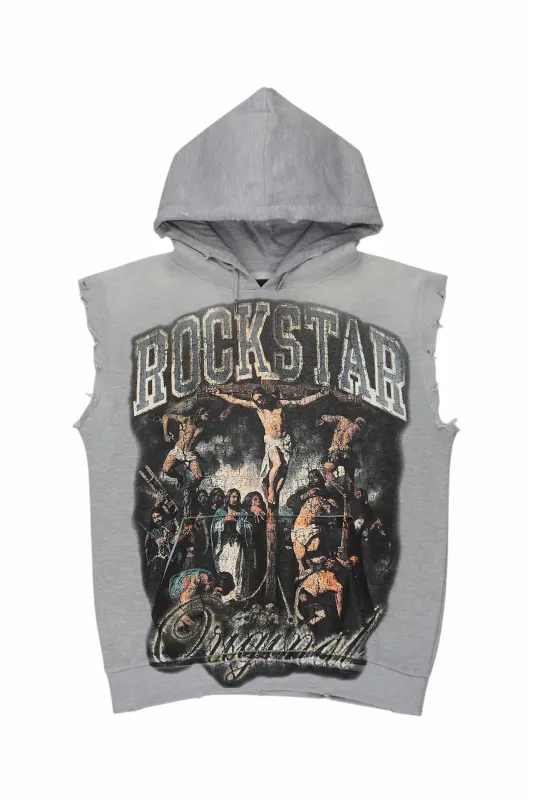 Waller Heather Grey Cut Sleeve Hoodie made by Rockstar Original