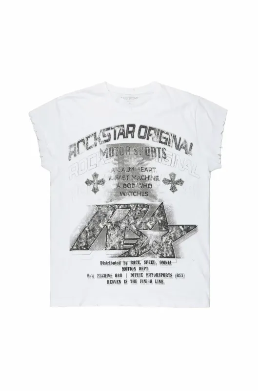 Byson White Oversized Cut Sleeve T-Shirt made by Rockstar Original